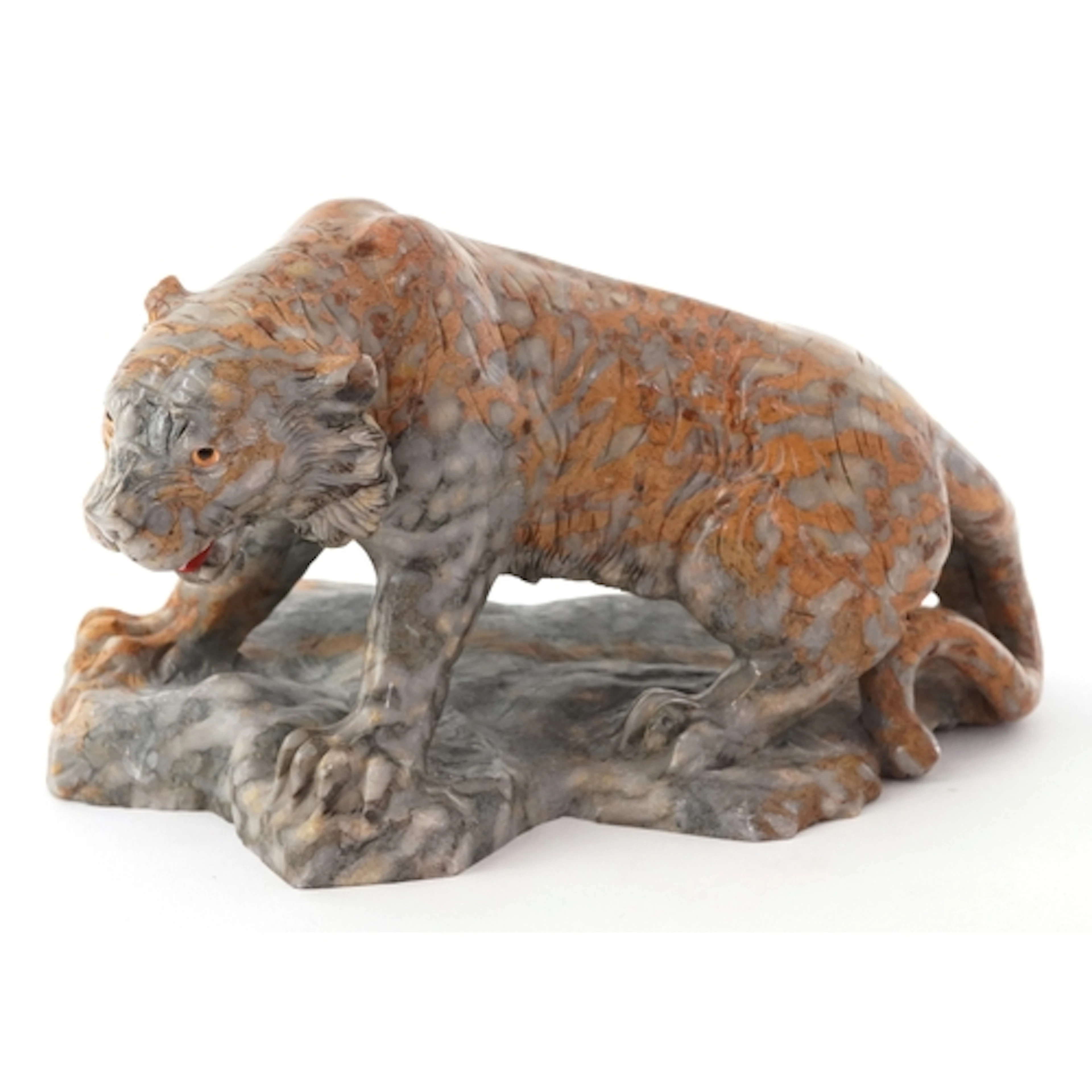 Carved stone study of a roaring tiger with glass eyes, 22cm ...