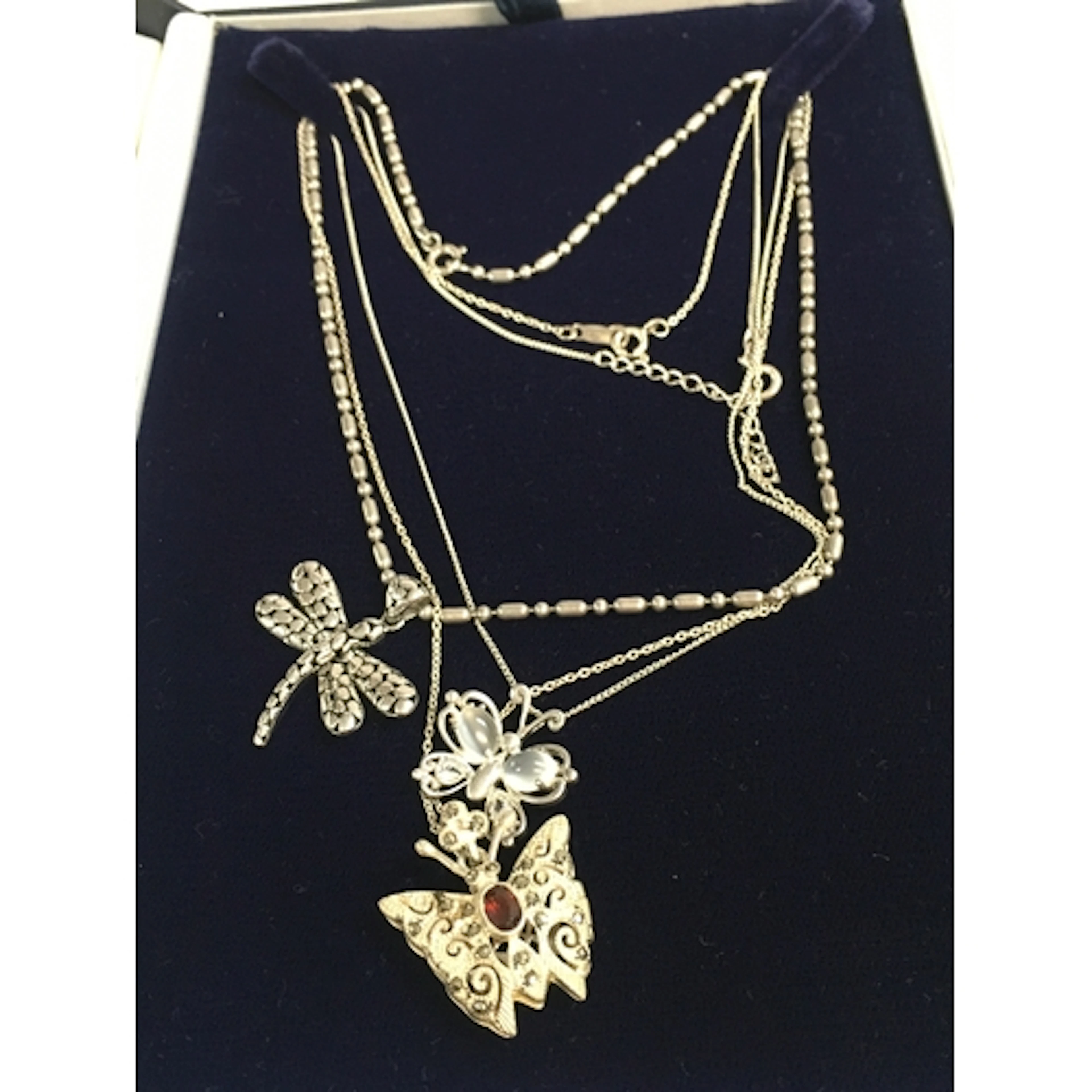Silver necklaces and pendants including garnet butterfly, ot...