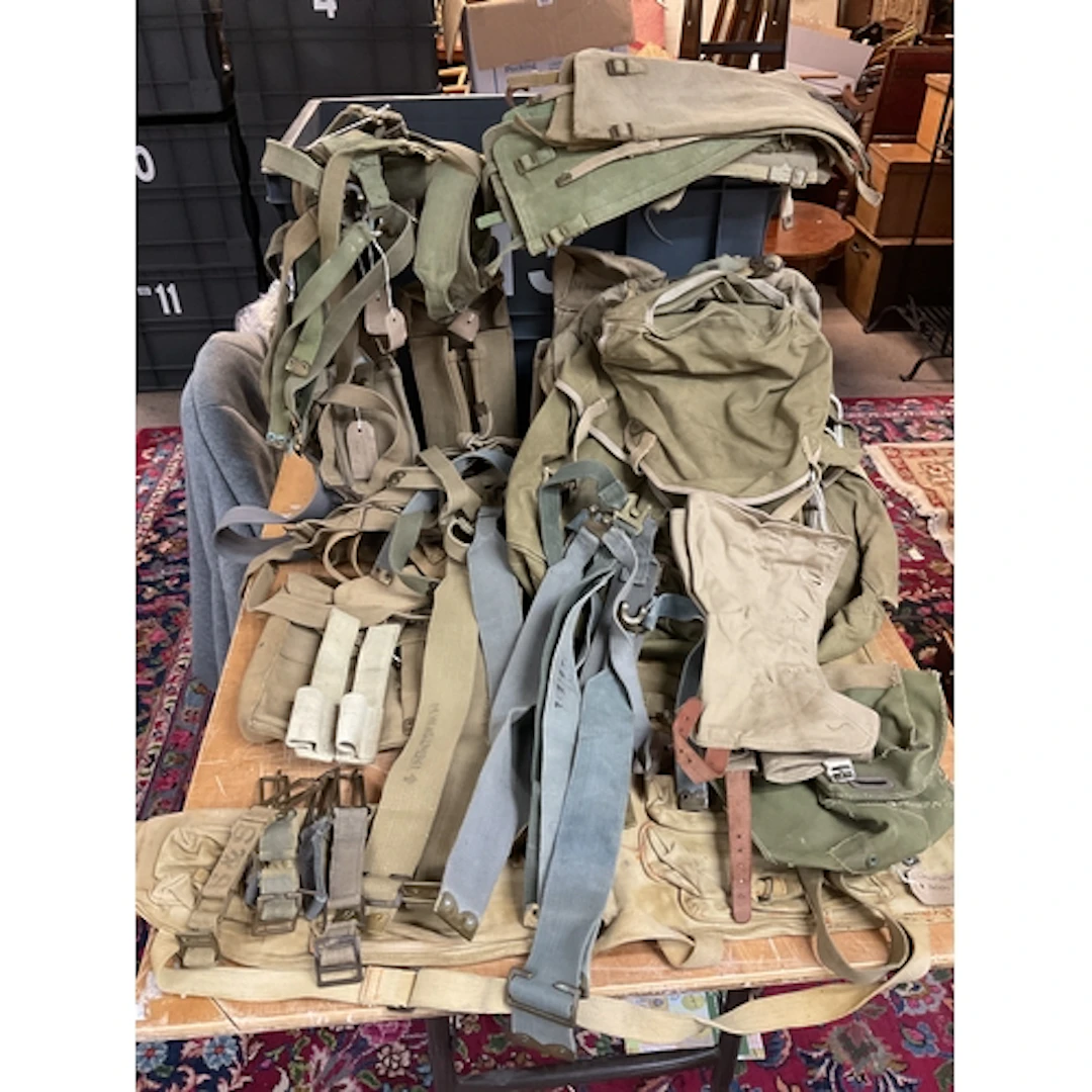 WWII pat 37 webbing to include Canadian Bren hold all, yokes...