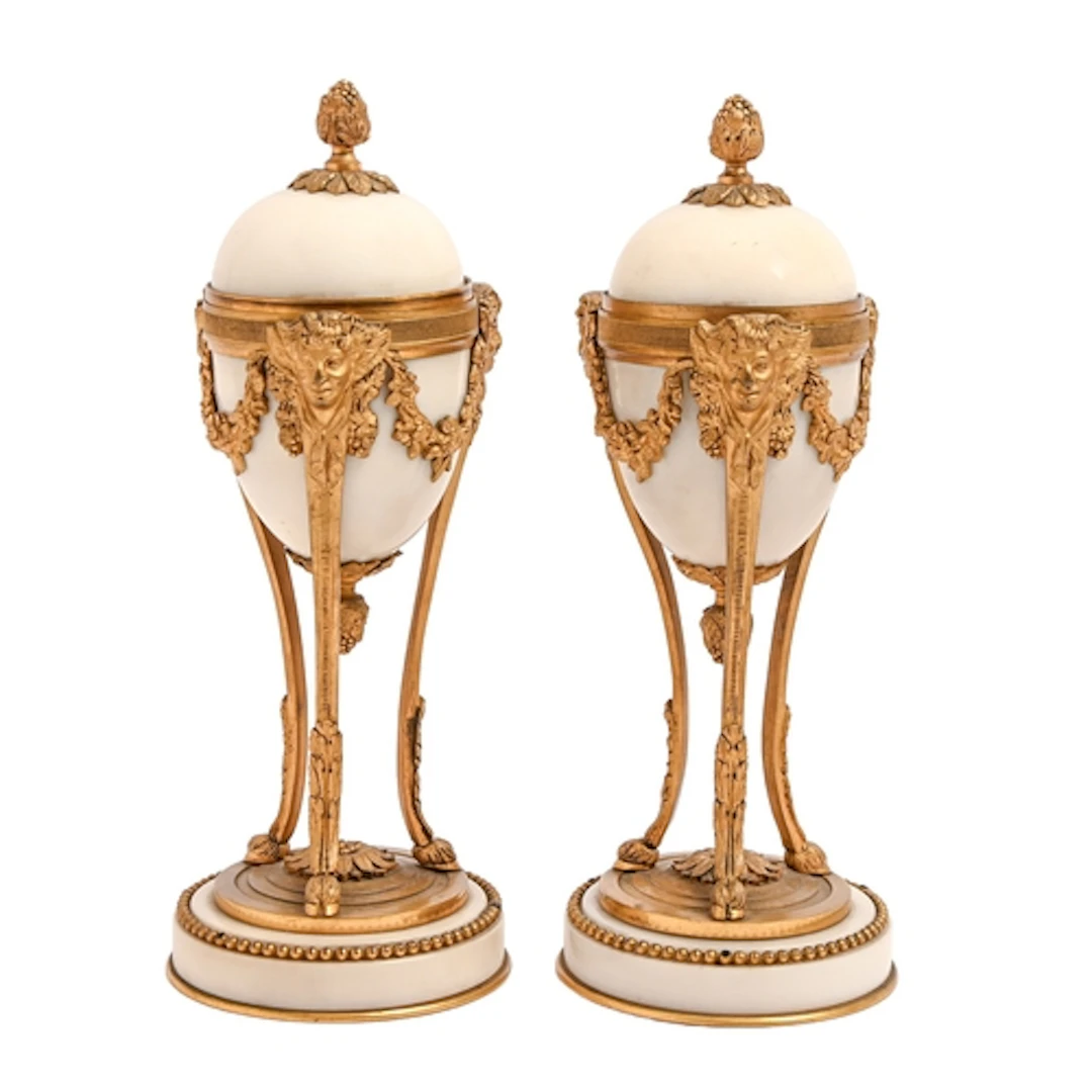A pair of French ormolu mounted marble cassolettes, late 19t...