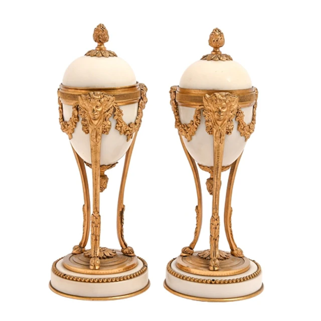 A pair of French ormolu mounted marble cassolettes, late 19t...