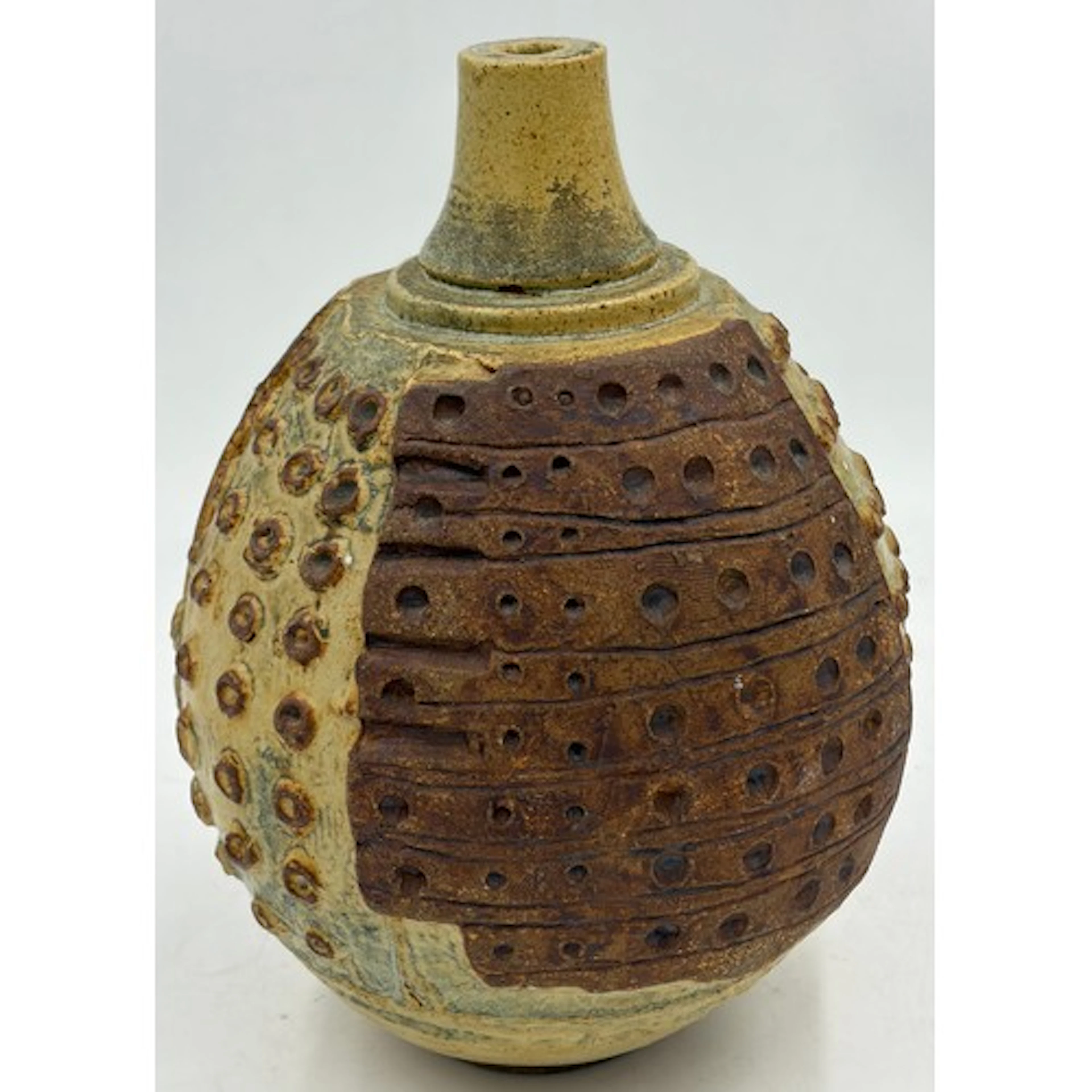 Bernard Rooke Brutalist Studio pottery vase in ovoid form wi...