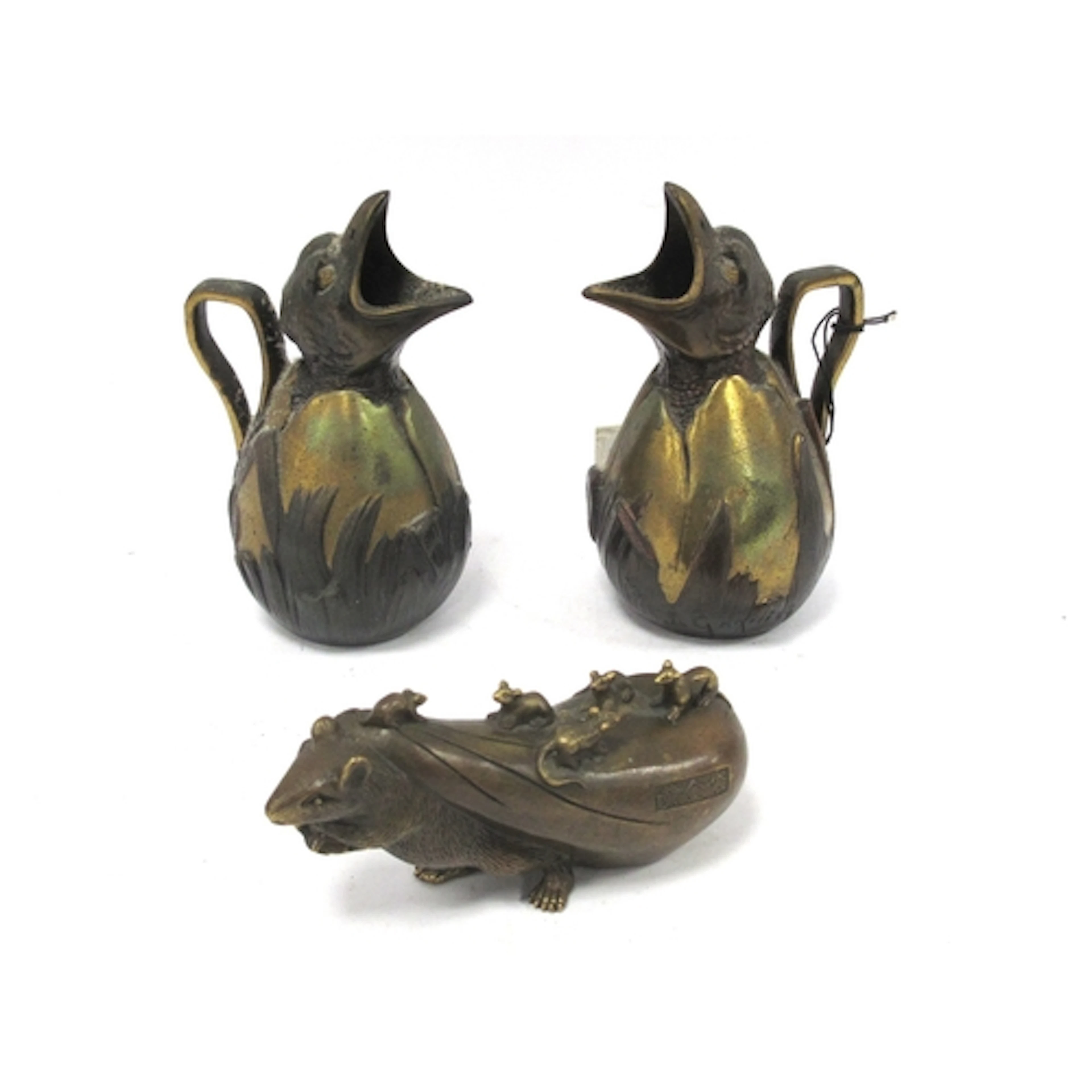 Pair of French Art Nouveau novelty bronze ewers modelled as ...