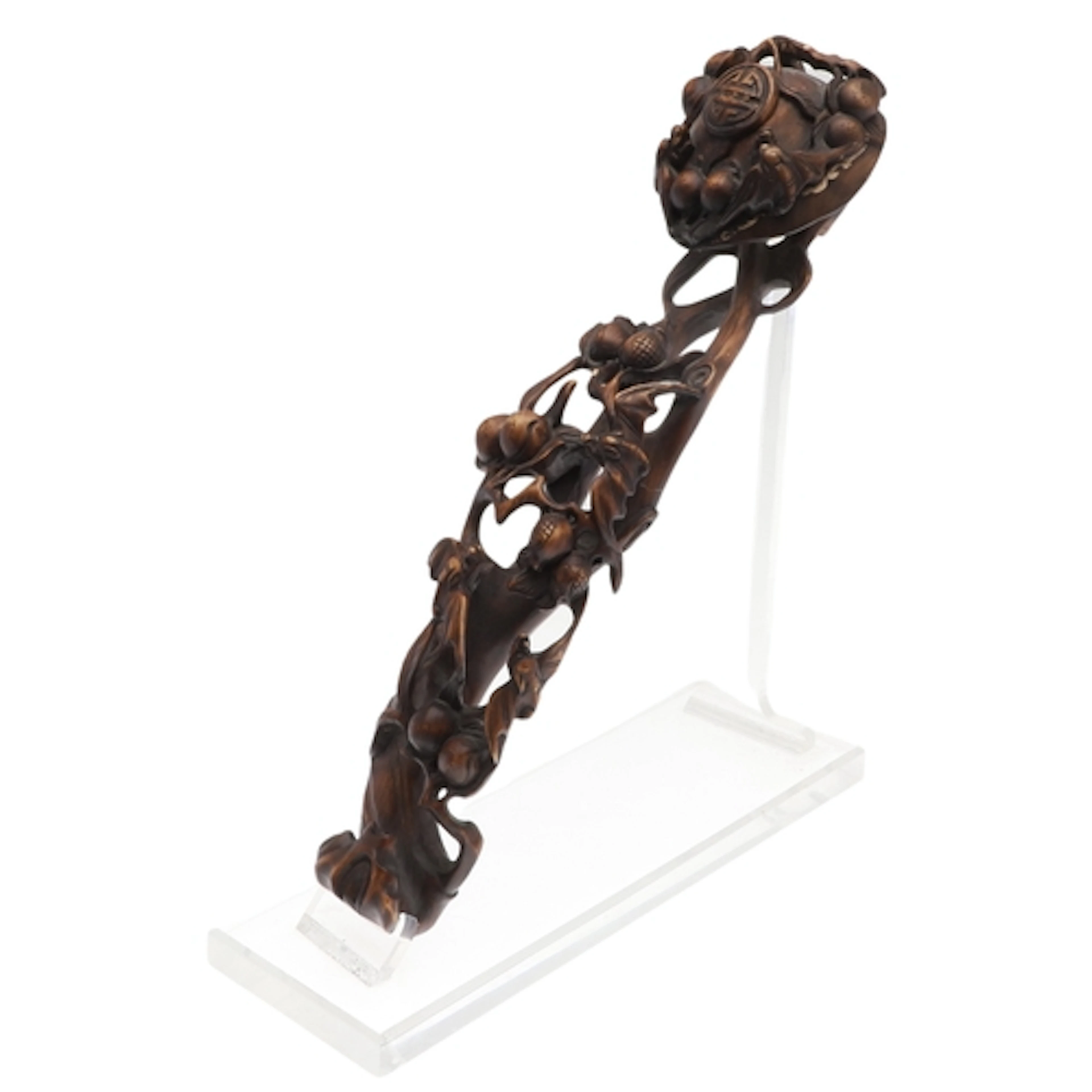 CHINESE CARVED WOODEN RUYI SCEPTRE. 19thc, carved sceptre wi...