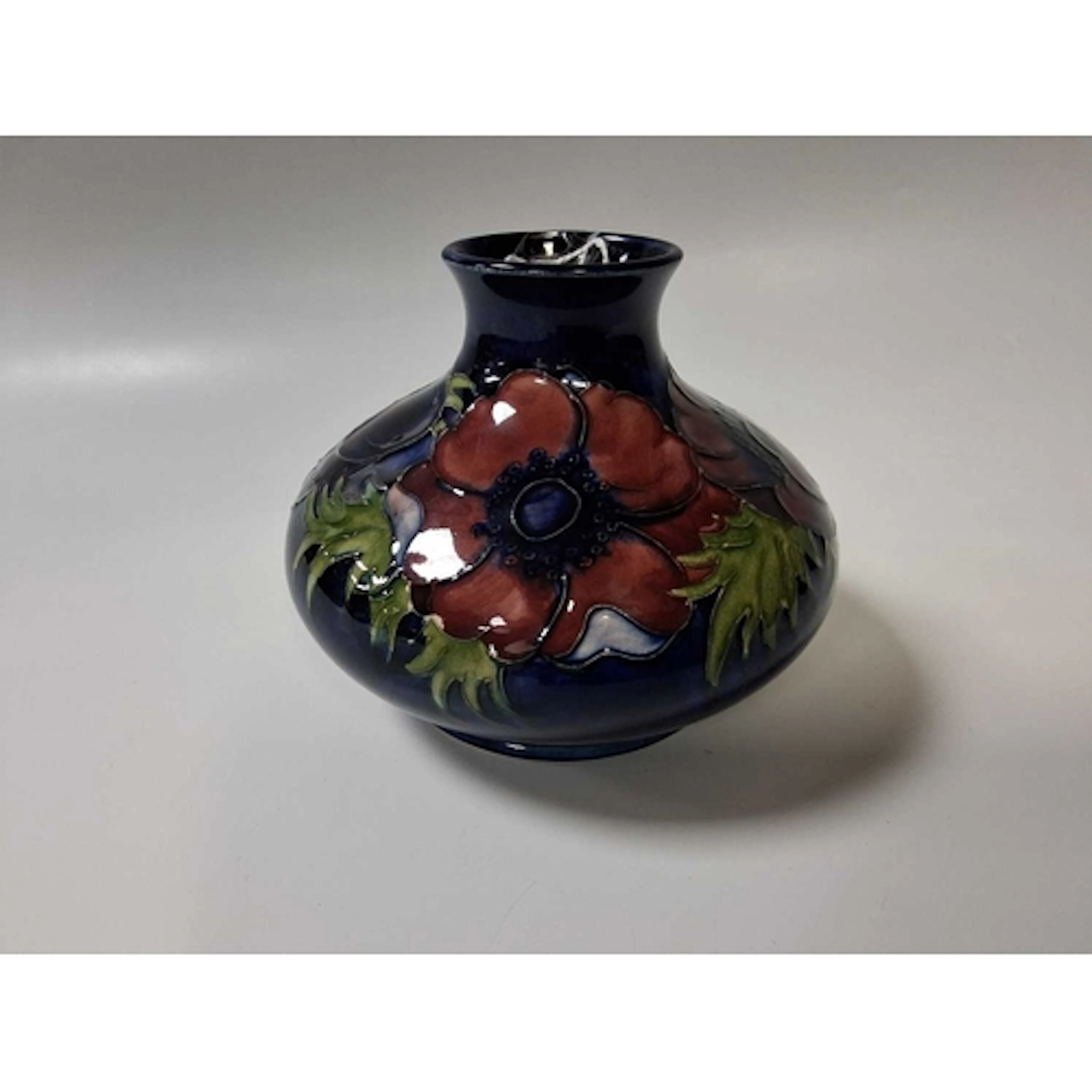 VINTAGE MOORCROFT POTTERY 'ANEMONE' SQUAT VASE, COBALT BLUE,...