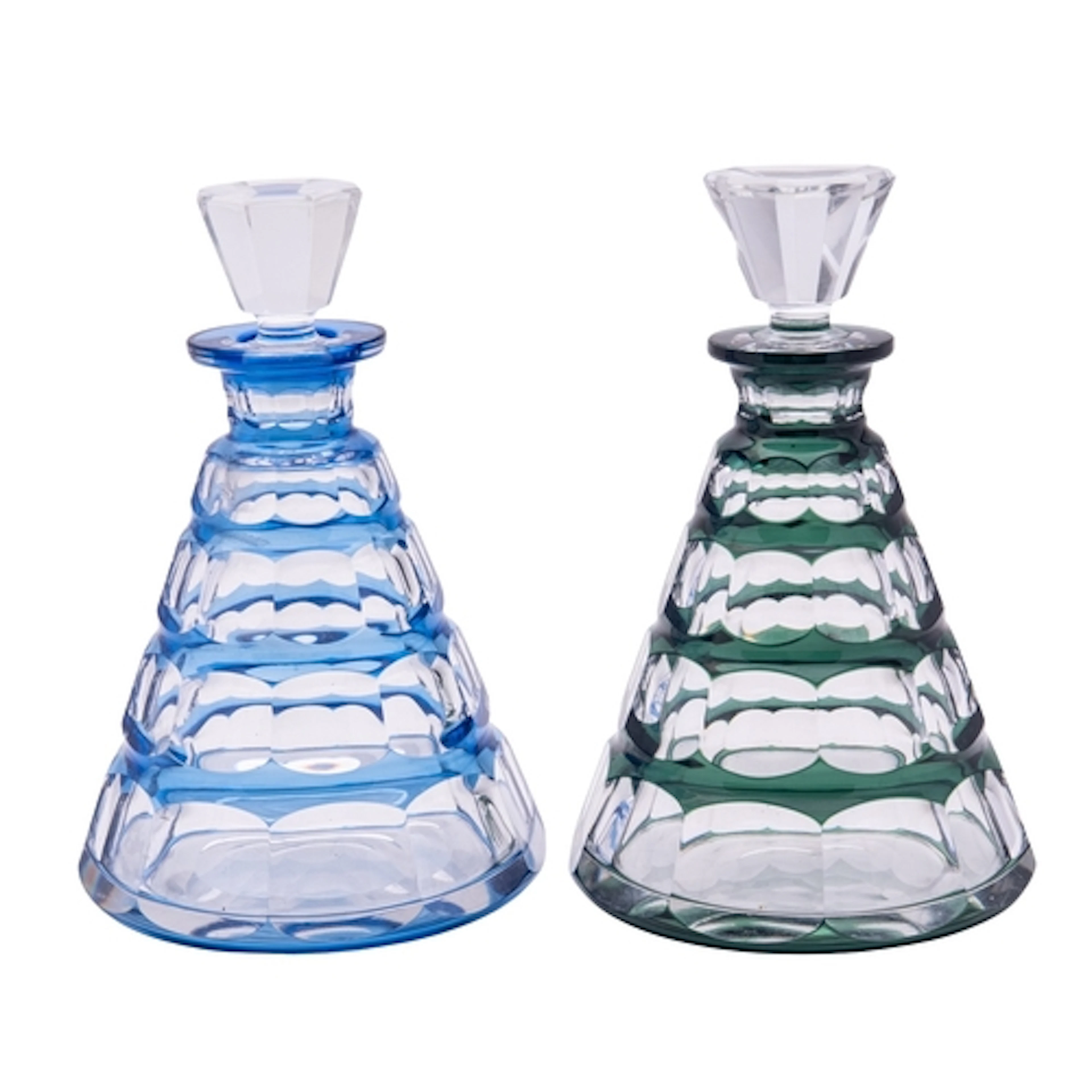 Charles Graffart for Val St Lambert a pair of cased decanter...