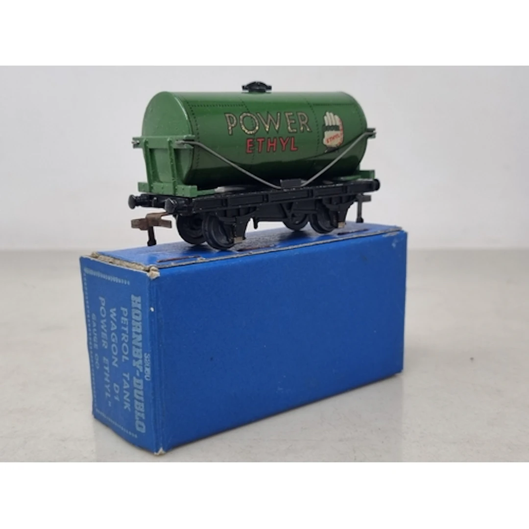 A boxed Hornby Dublo D1 'Power Ethyl' Tank Wagon, Ex, some m...