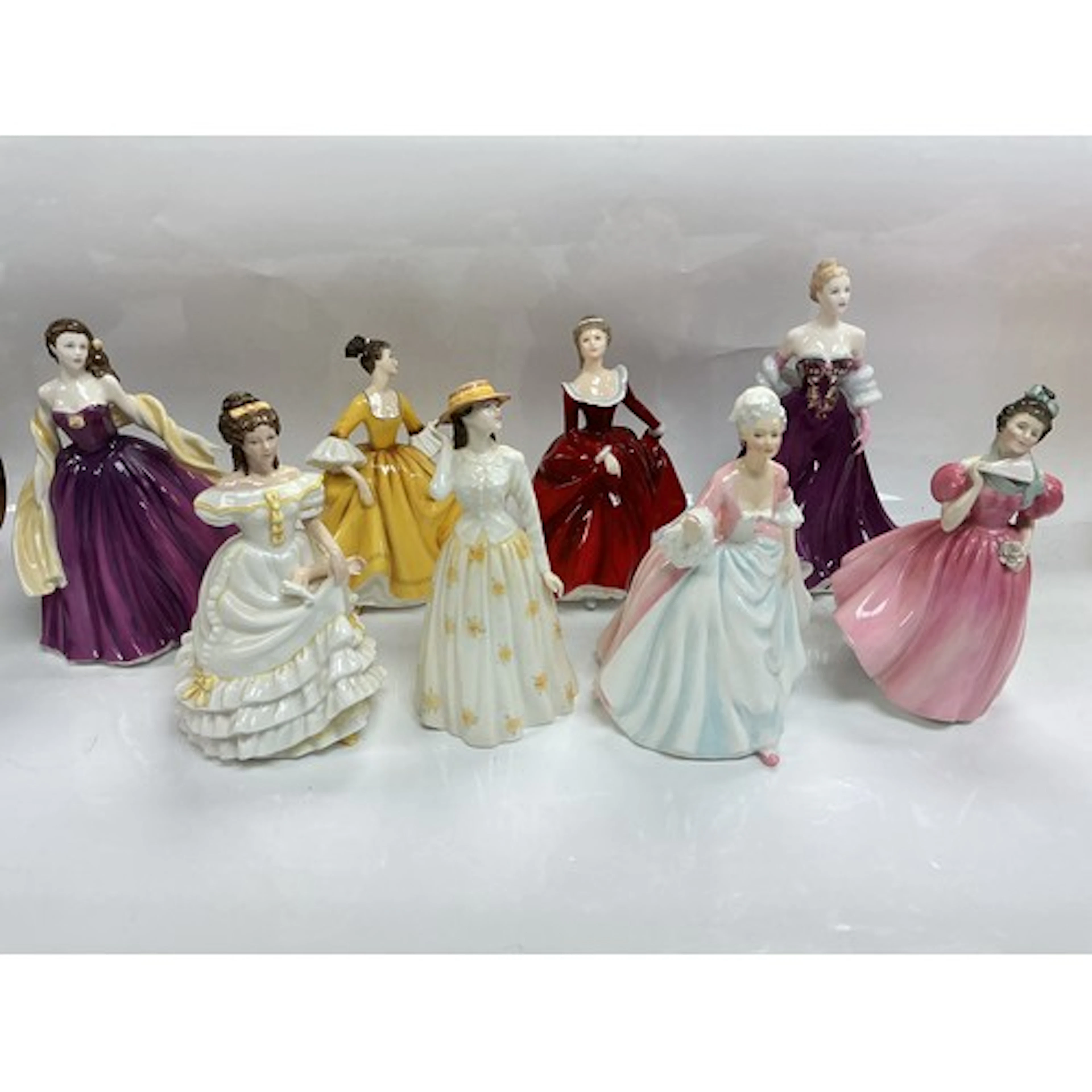 Eight Royal Doulton figures comprising Susannah, Diana, Came...