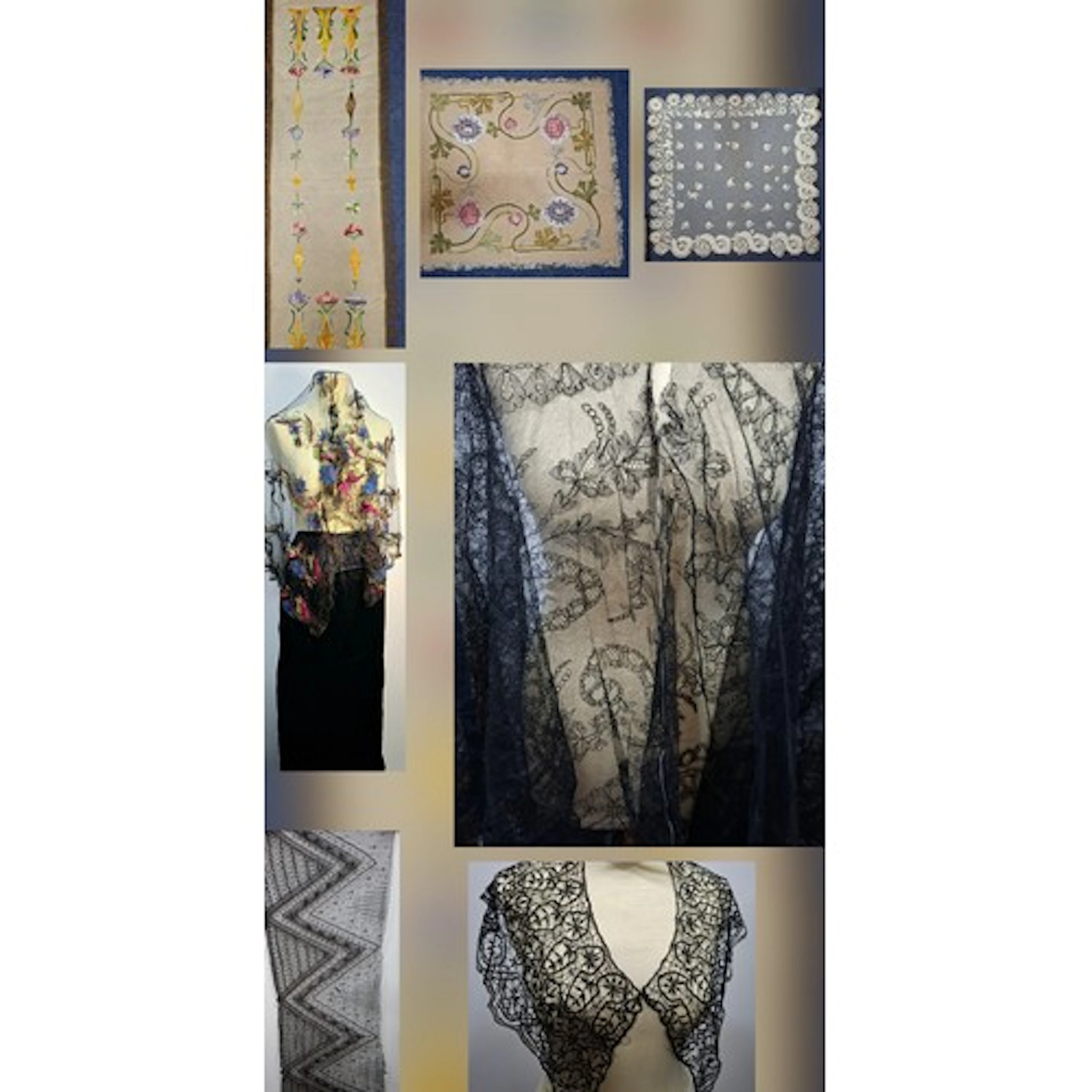 A vintage navy weekend case containing vintage lace and embr...