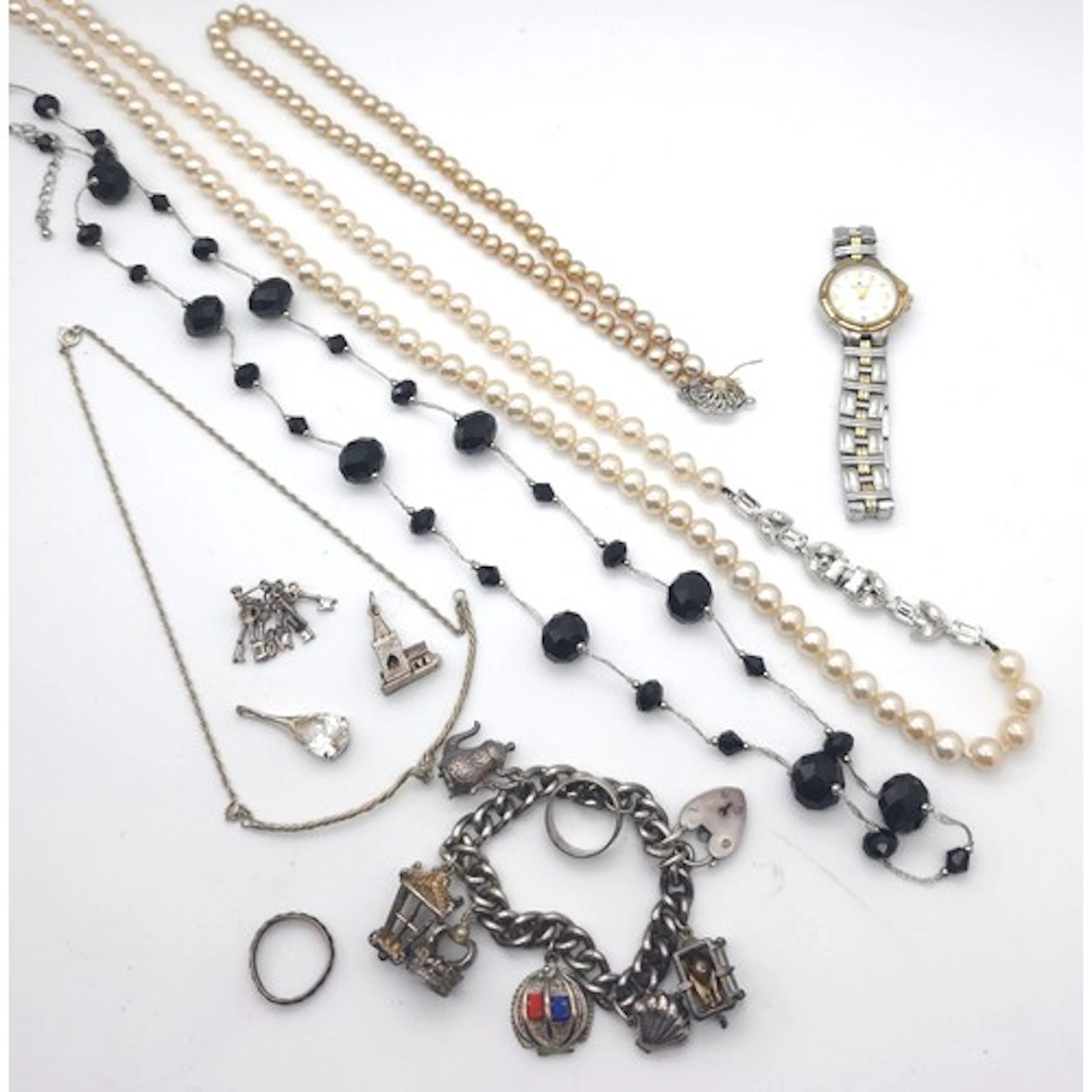 A small collection pf costume jewellery, to include a silver...