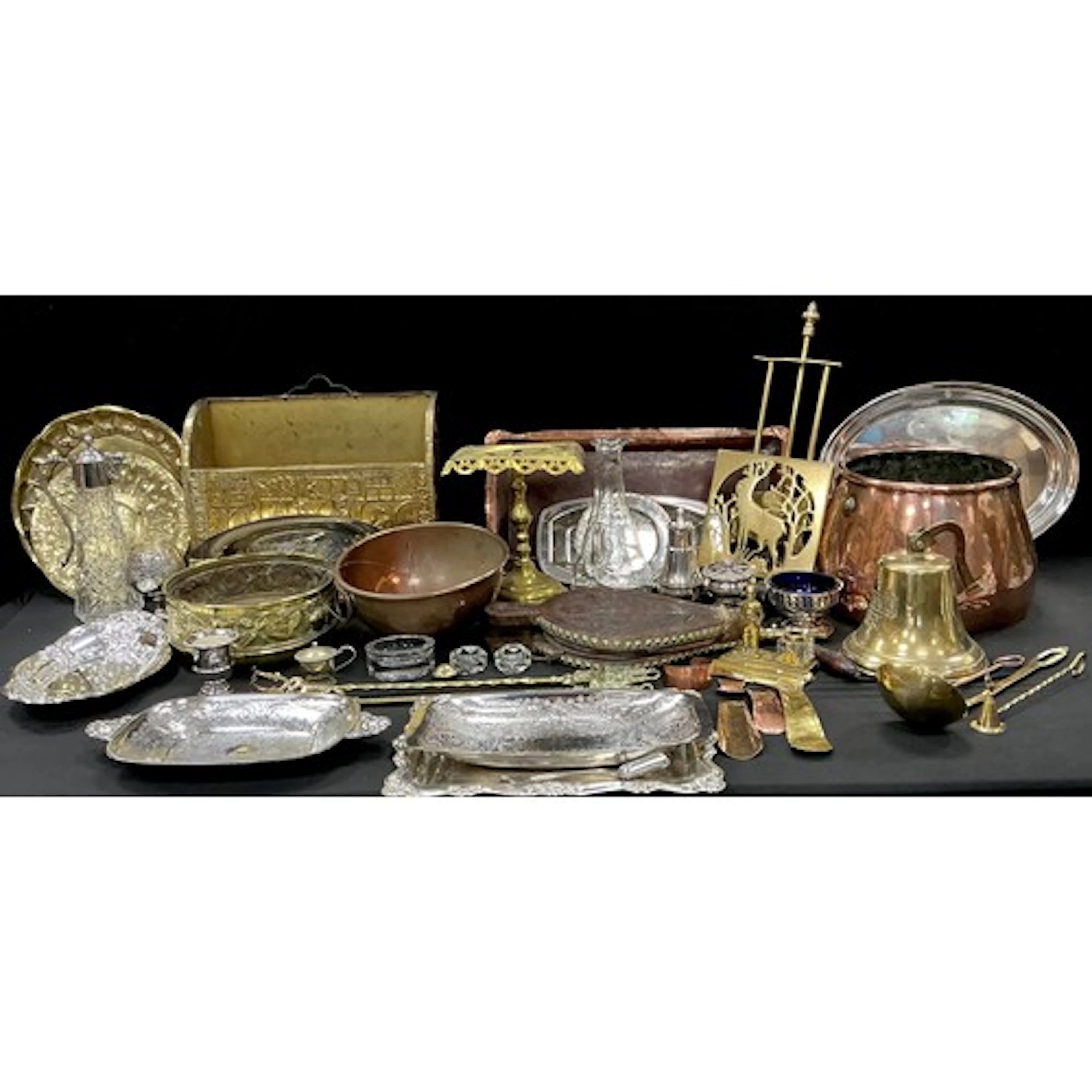 Copper, brass and silver plated ware - carved and studded fi...