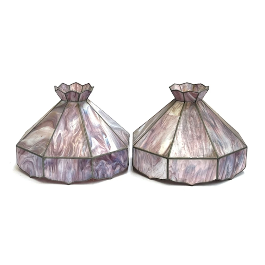 A pair of large vintage Tiffany style purple octagonal penda...
