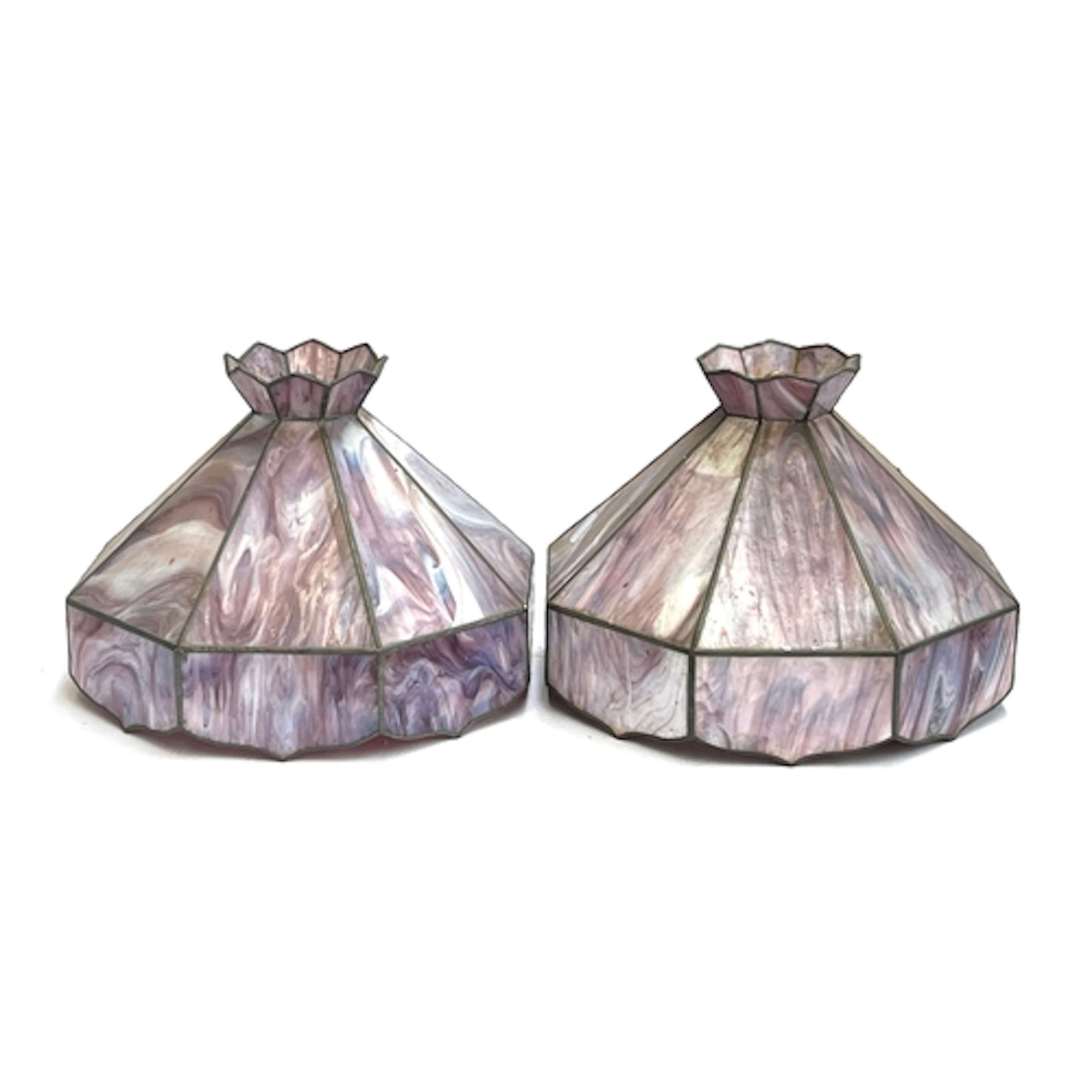 A pair of large vintage Tiffany style purple octagonal penda...