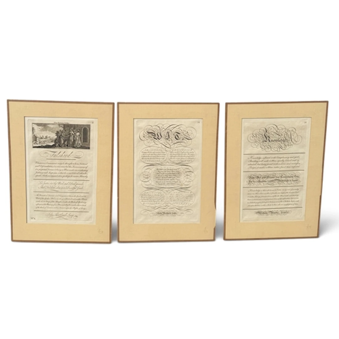 THREE ENGRAVINGS FROM GEORGE BICKHAM: THE UNIVERSAL PENMAN, ...