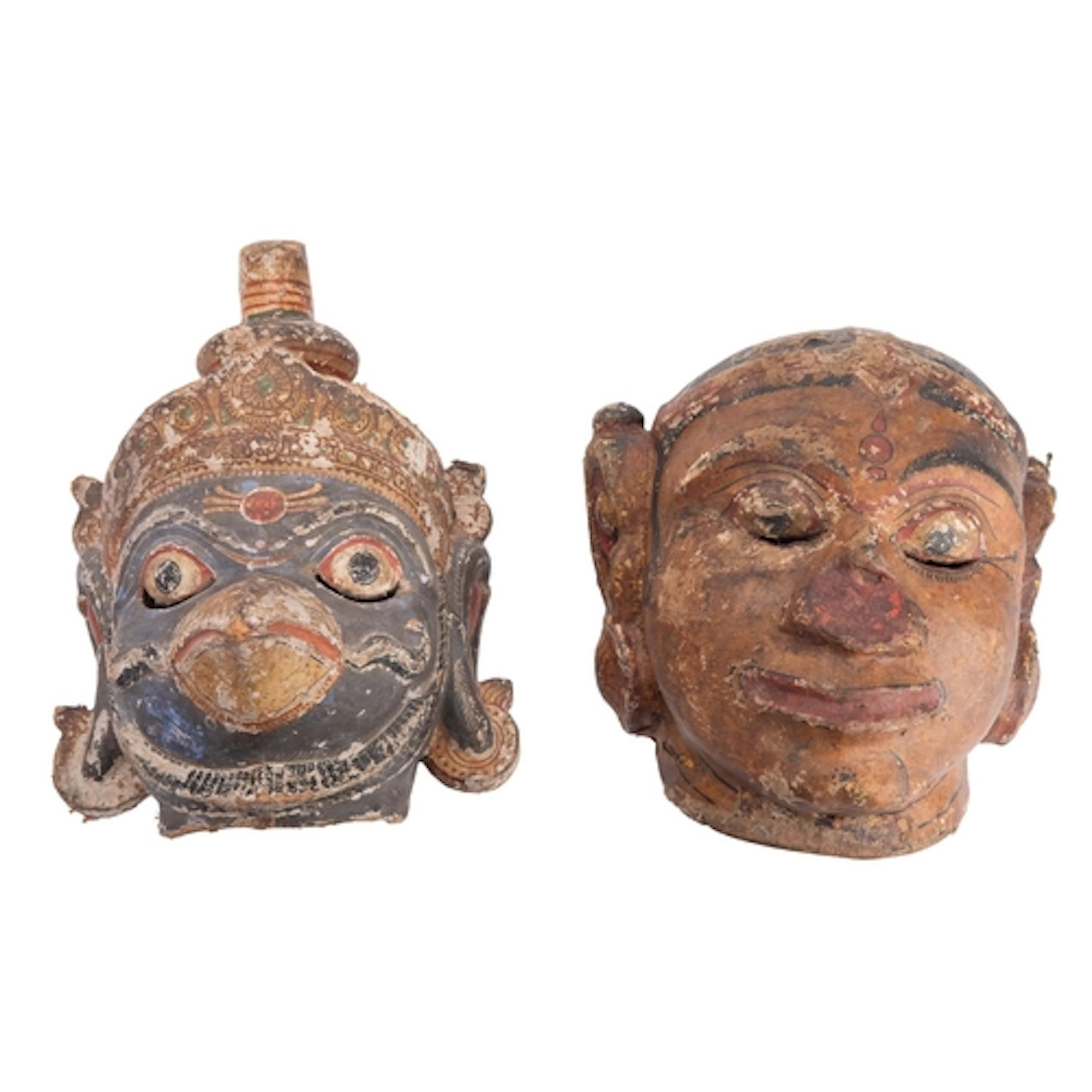 An Indian Hanuman polychromed wood processional mask and a s...