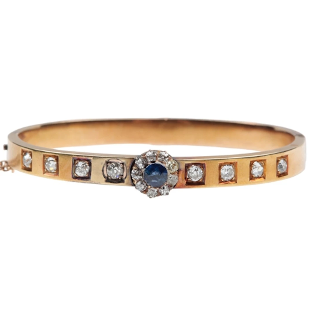 A Victorian sapphire and diamond bangle, late 20th century, ...