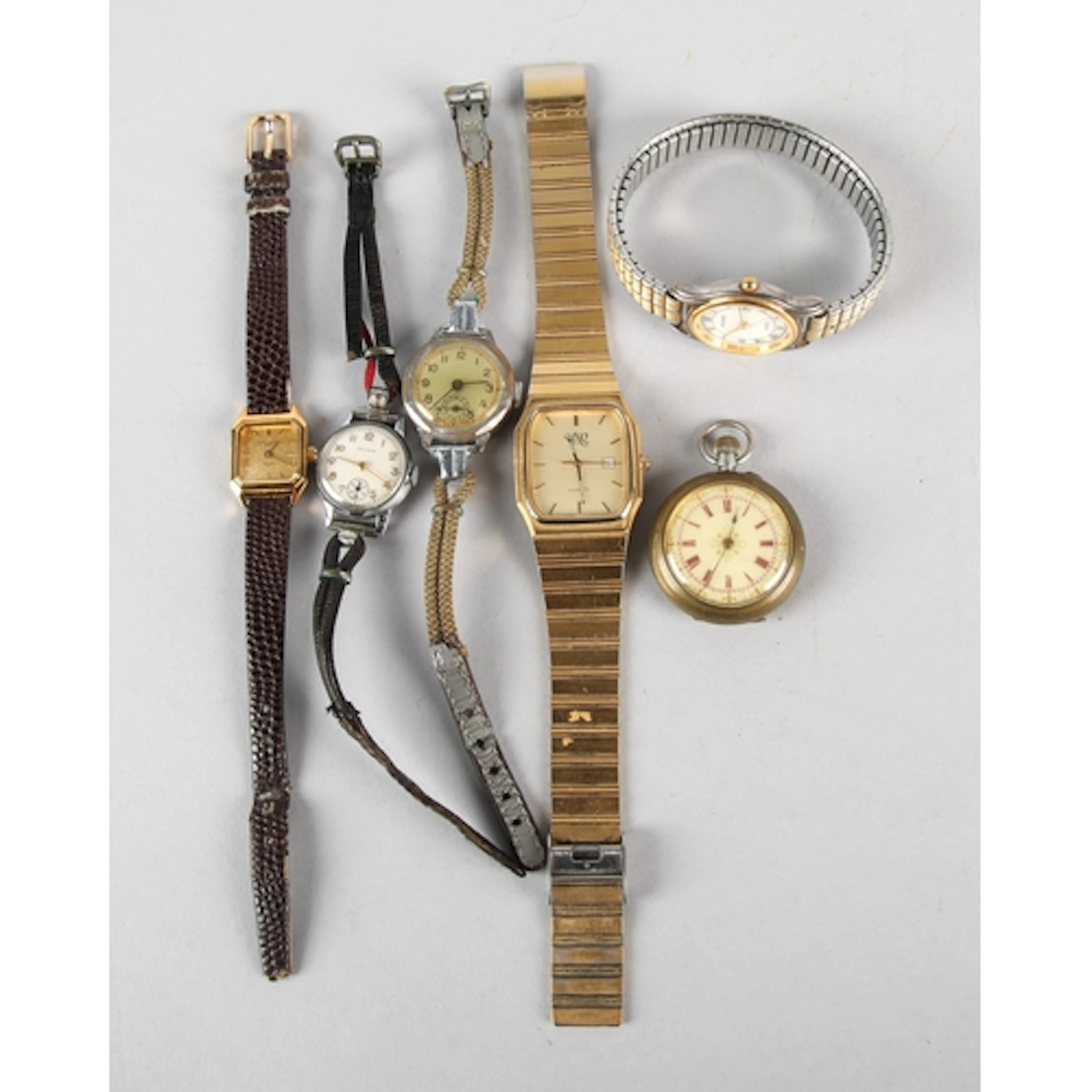 Ladies pocket watch, four ladies wrist watches and a gents w...