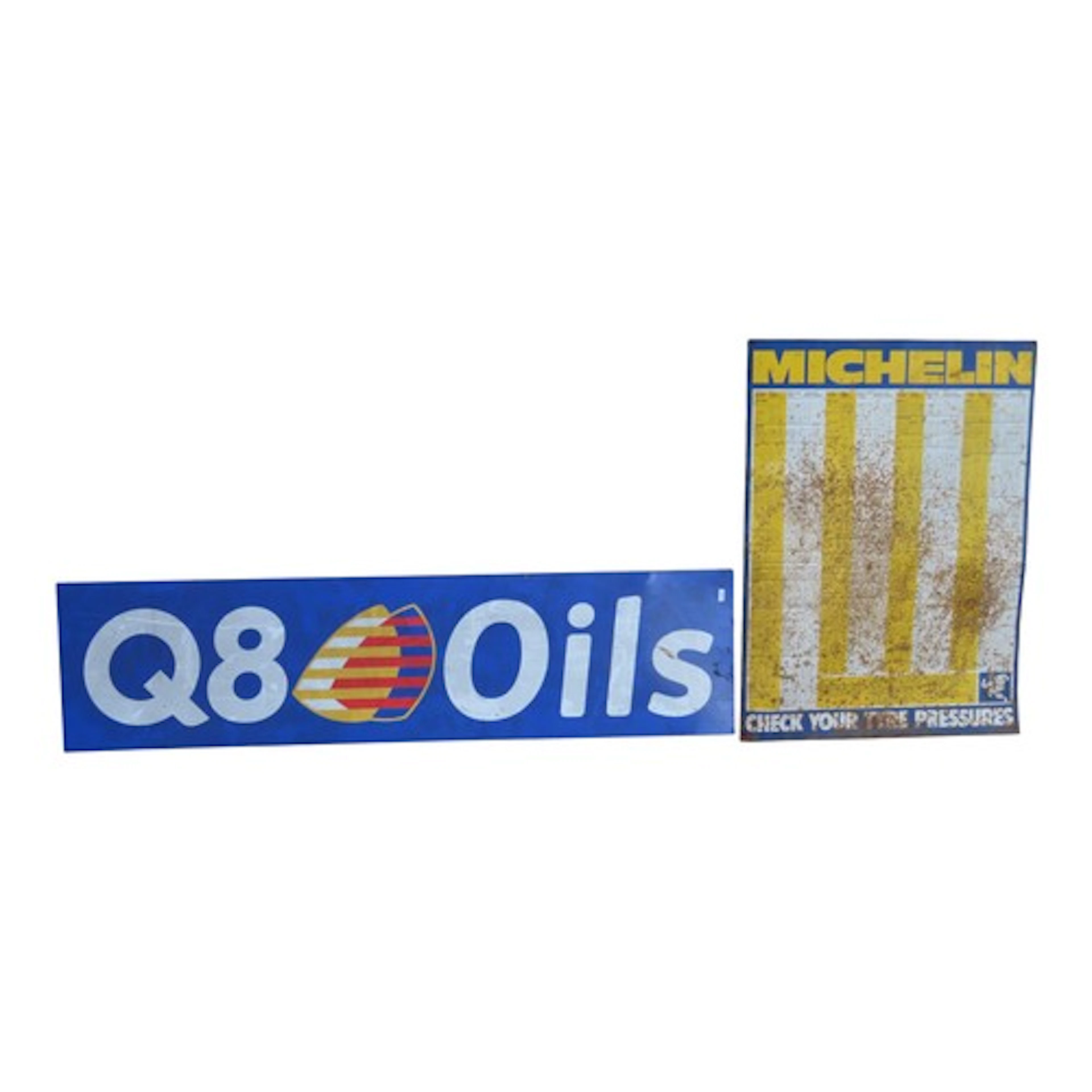 A vintage tin Michelin tyre pressure sign 86 cm x 63 cm toge...
