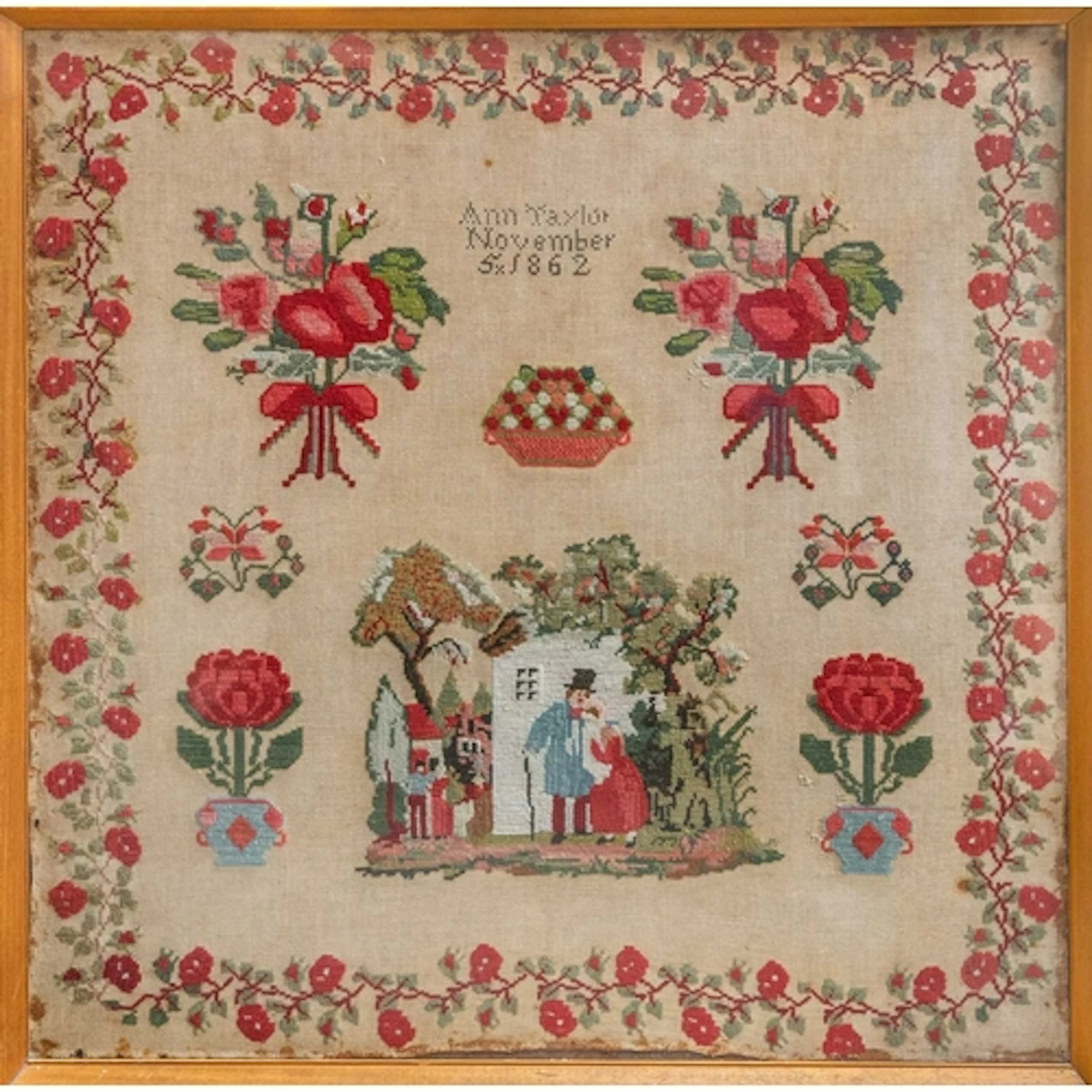 A large Victorian woolwork sampler. Worked by Ann Taylor in ...