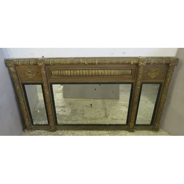 Gilt Triptych 3 Section Overmantel Mirror Antique Ornate car...