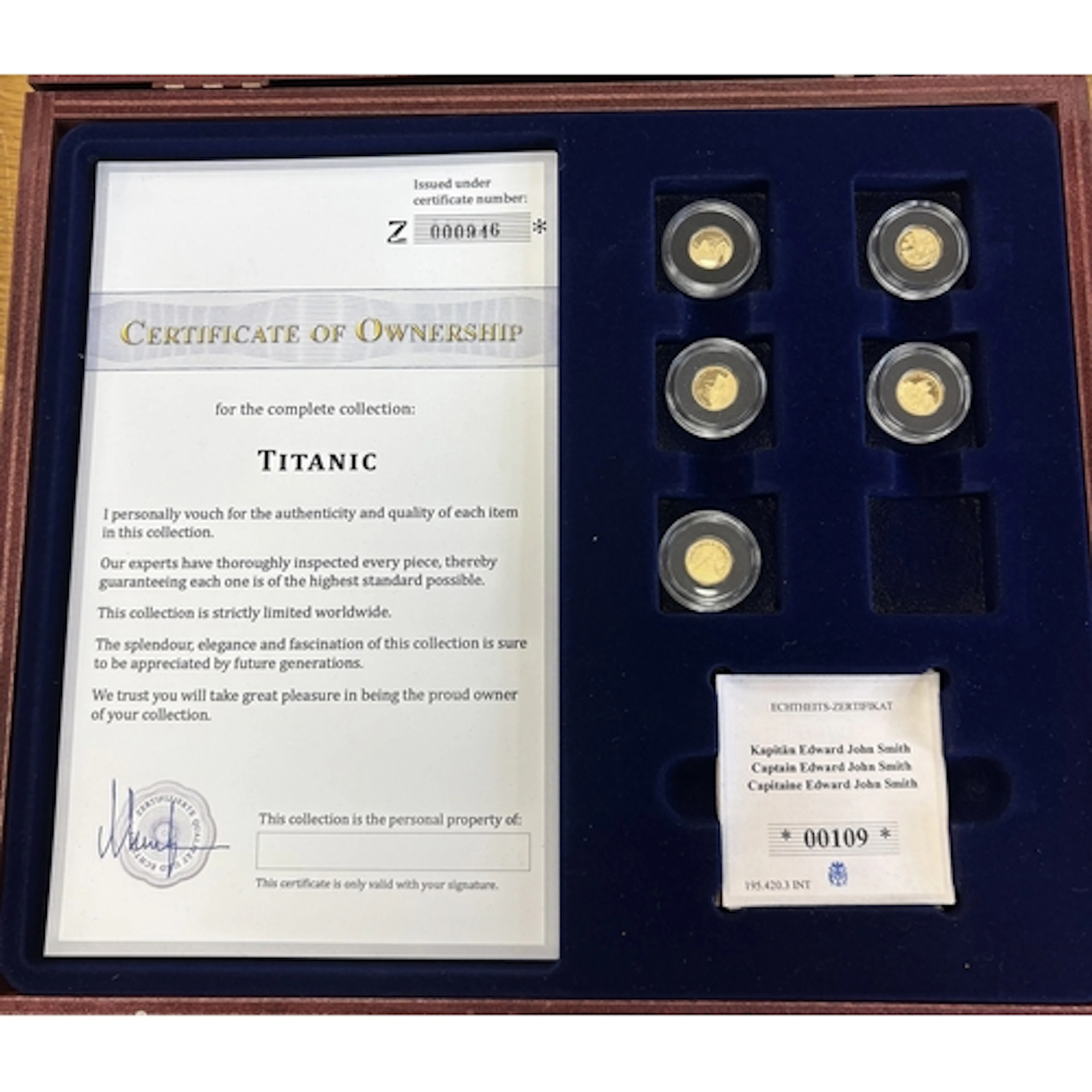 2019 14ct Titanic medallic set of 5 in Westminster box with ...