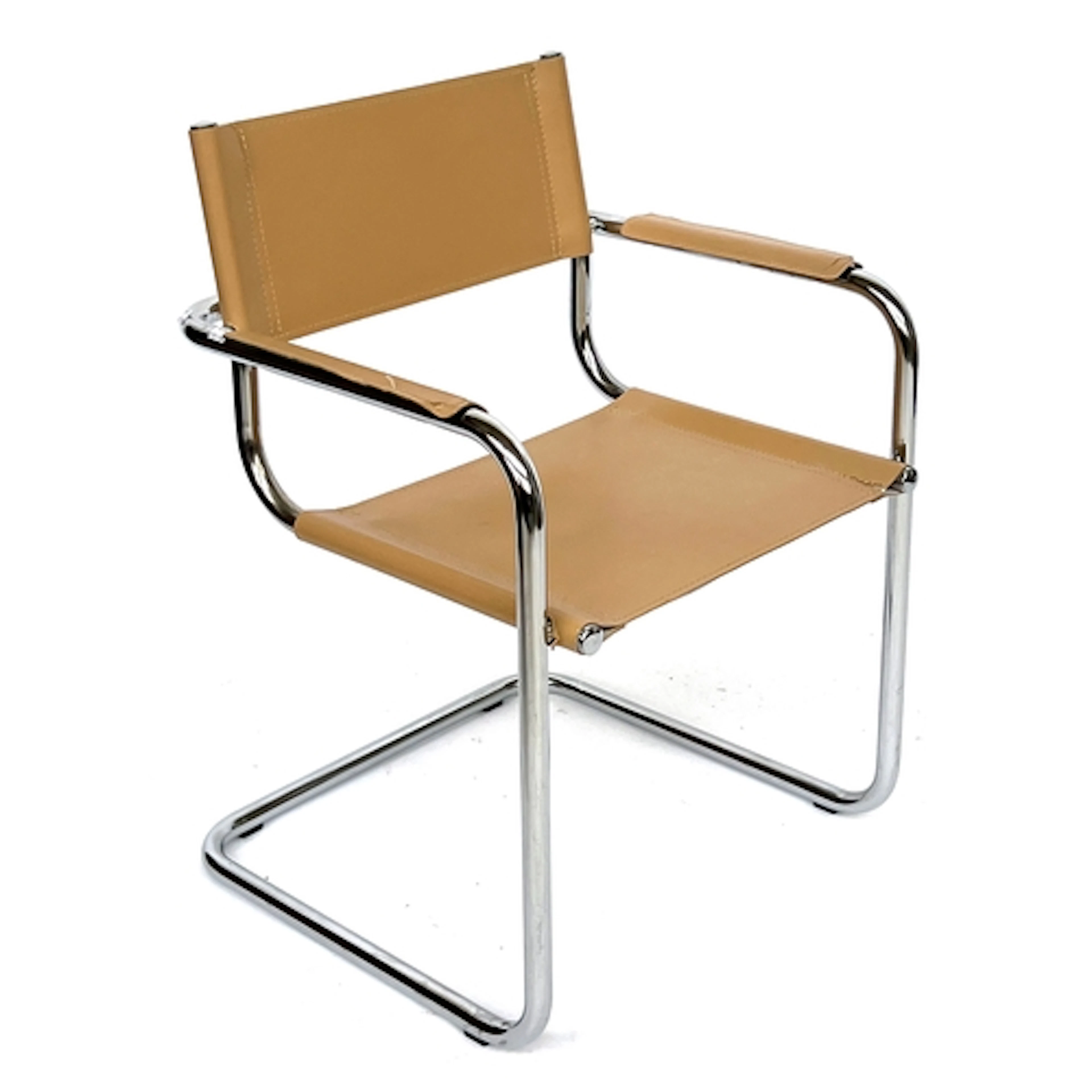 A cantilevered chrome and leather chair in the style of an S...