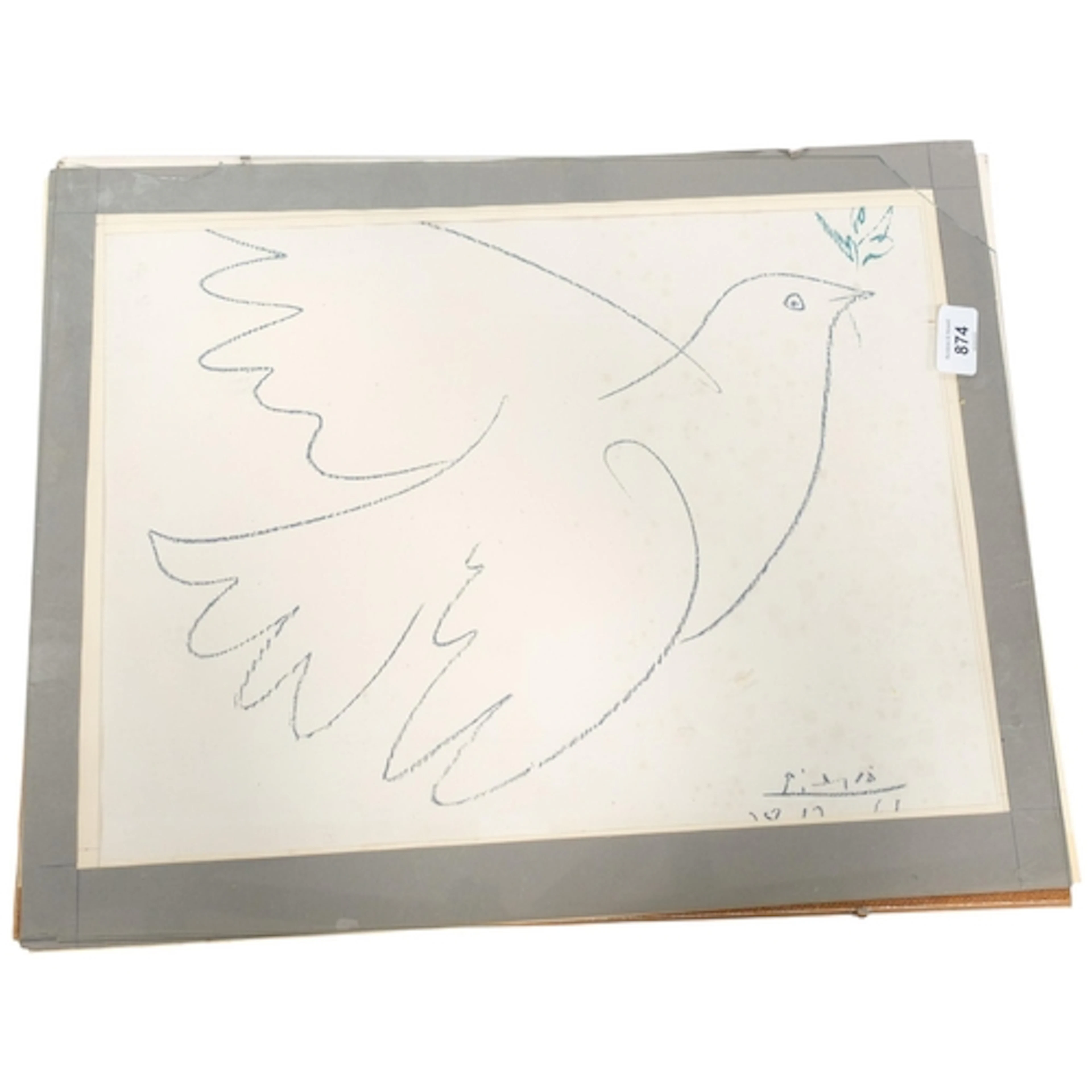 A framed lithographic print "Dove Of Peace" (Lacolombe De La...