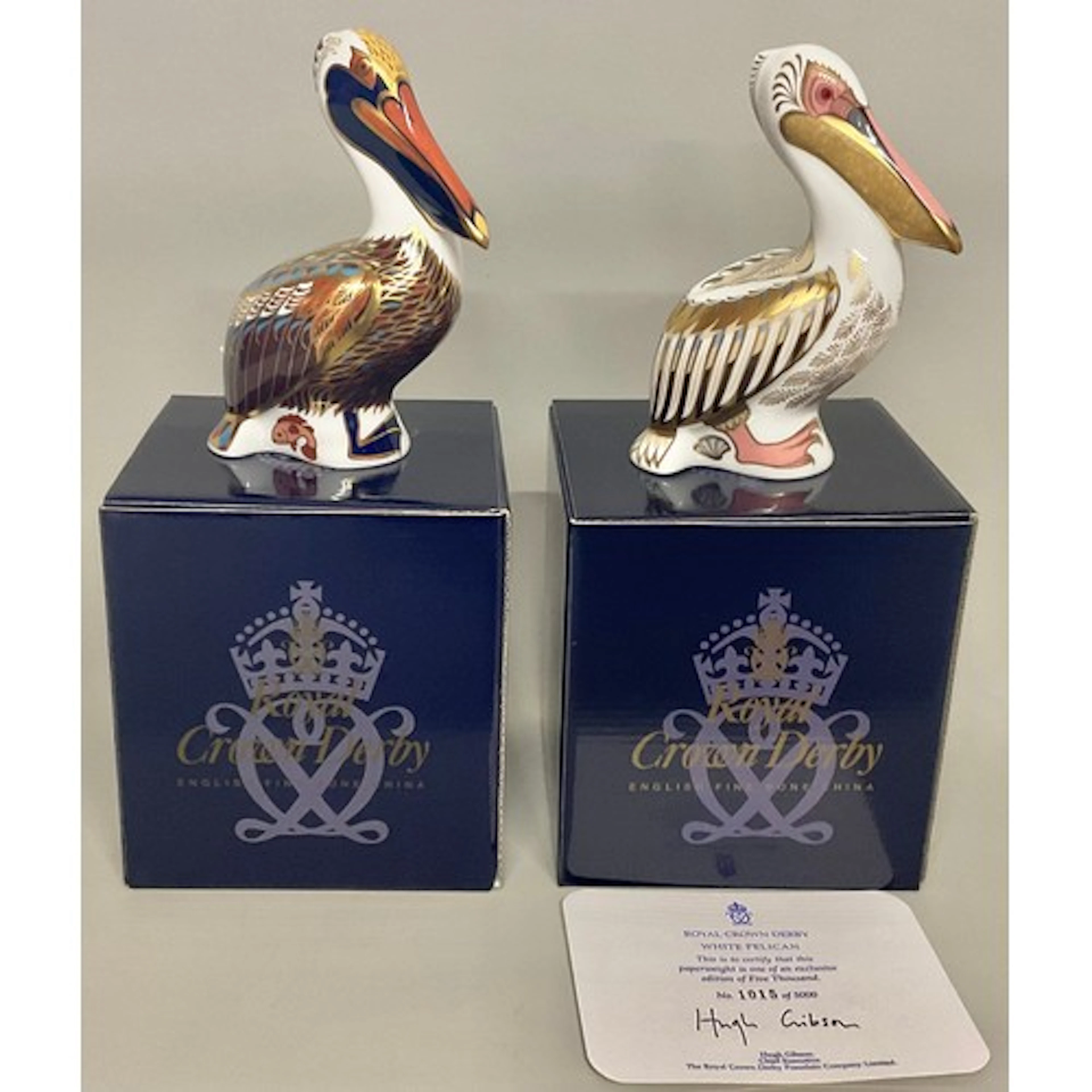 A Royal Crown Derby paperweight, White Pelican, exclusive li...