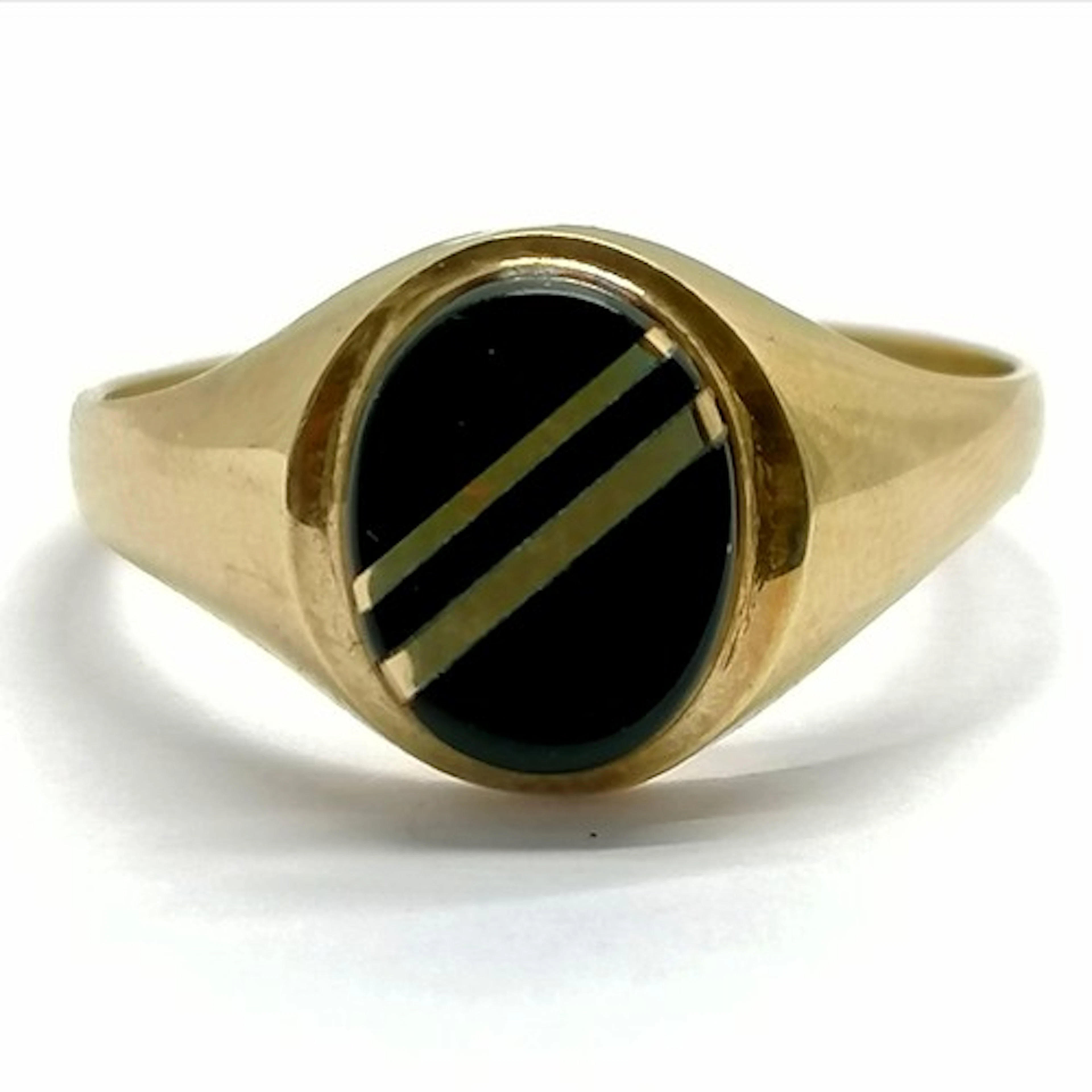 9ct hallmarked gold oval signet ring with black onyx detail ...