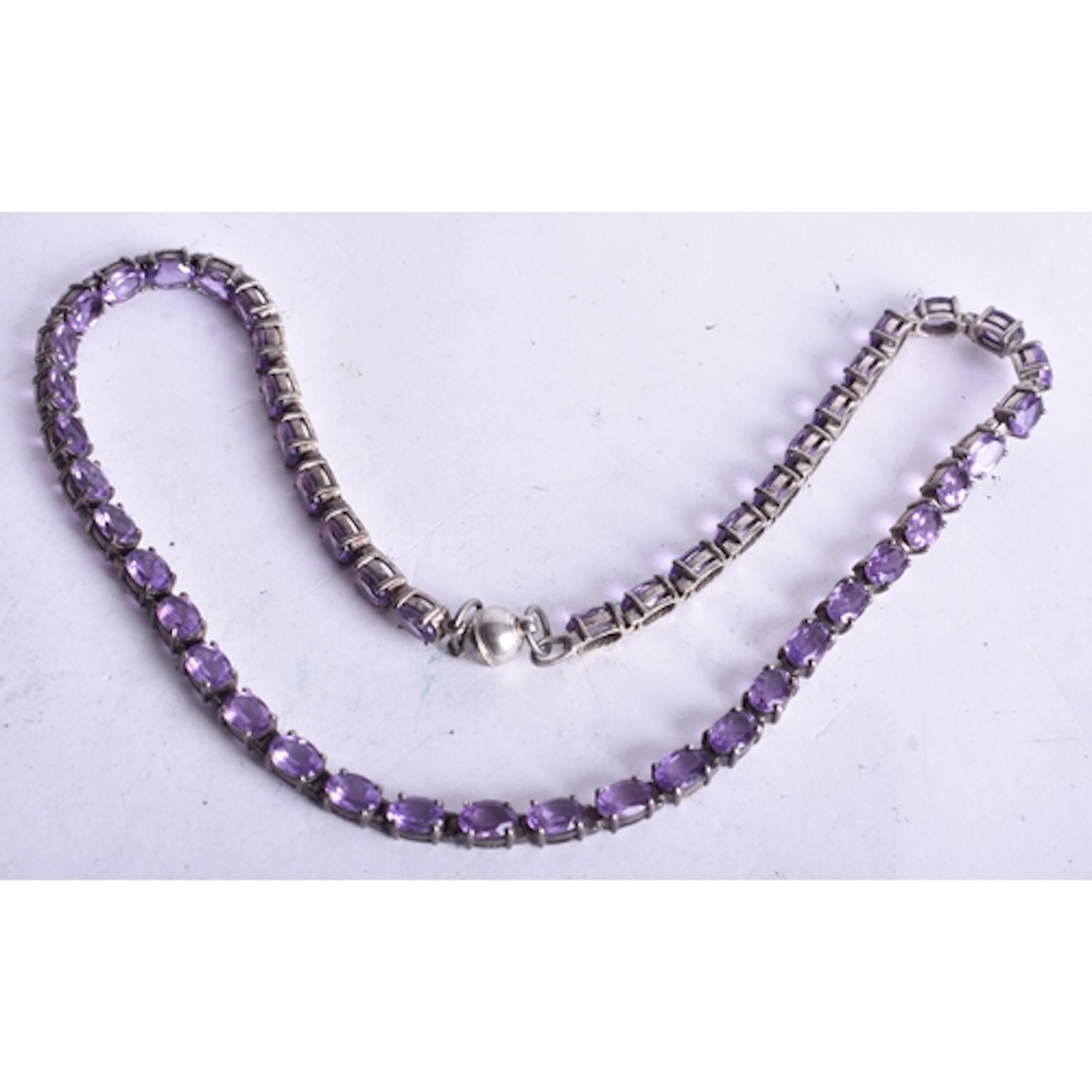 Sterling Silver Amethyst Tennis Necklace with Magnetic Clasp...