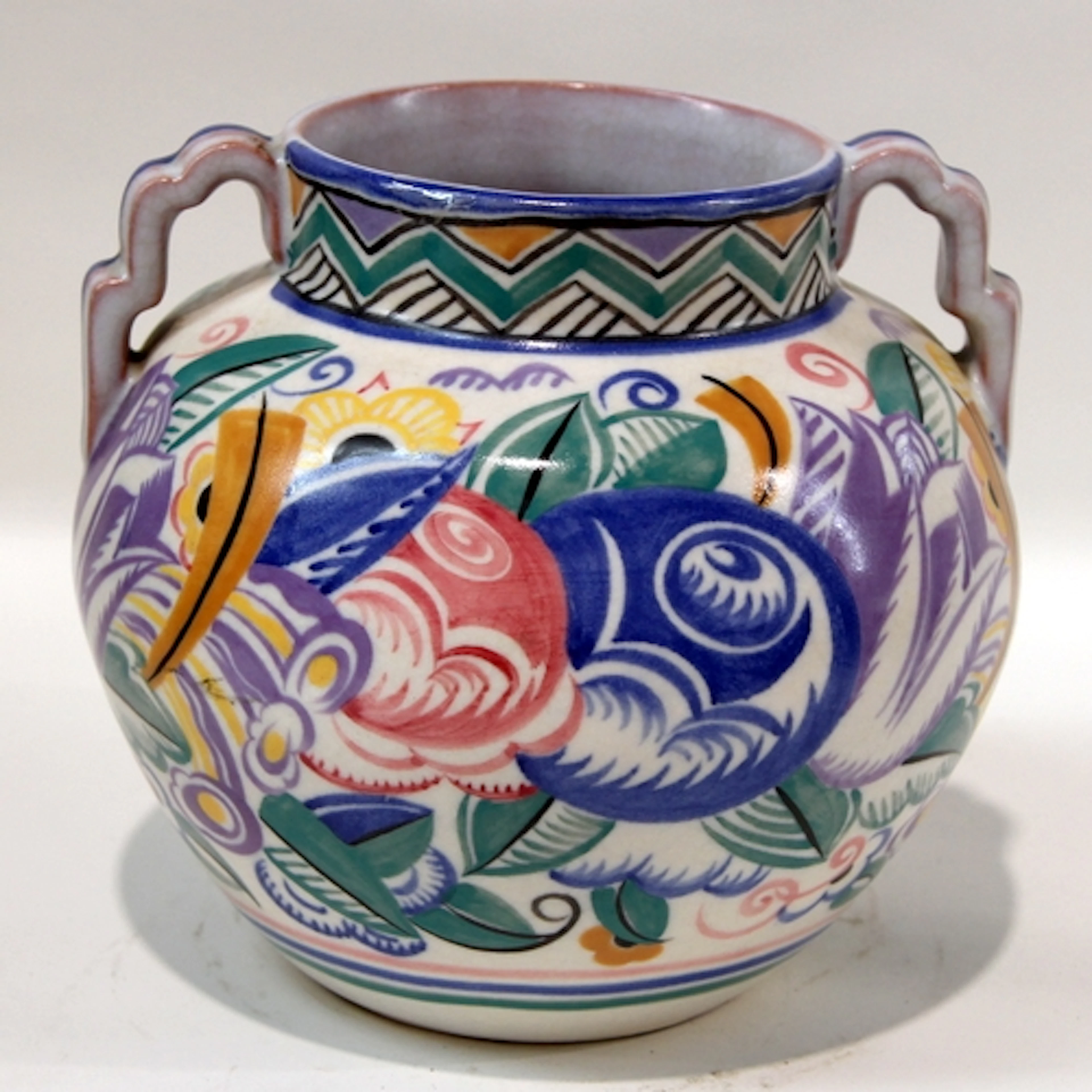 Poole Pottery shape 973 EB pattern Twin step handled vase de...