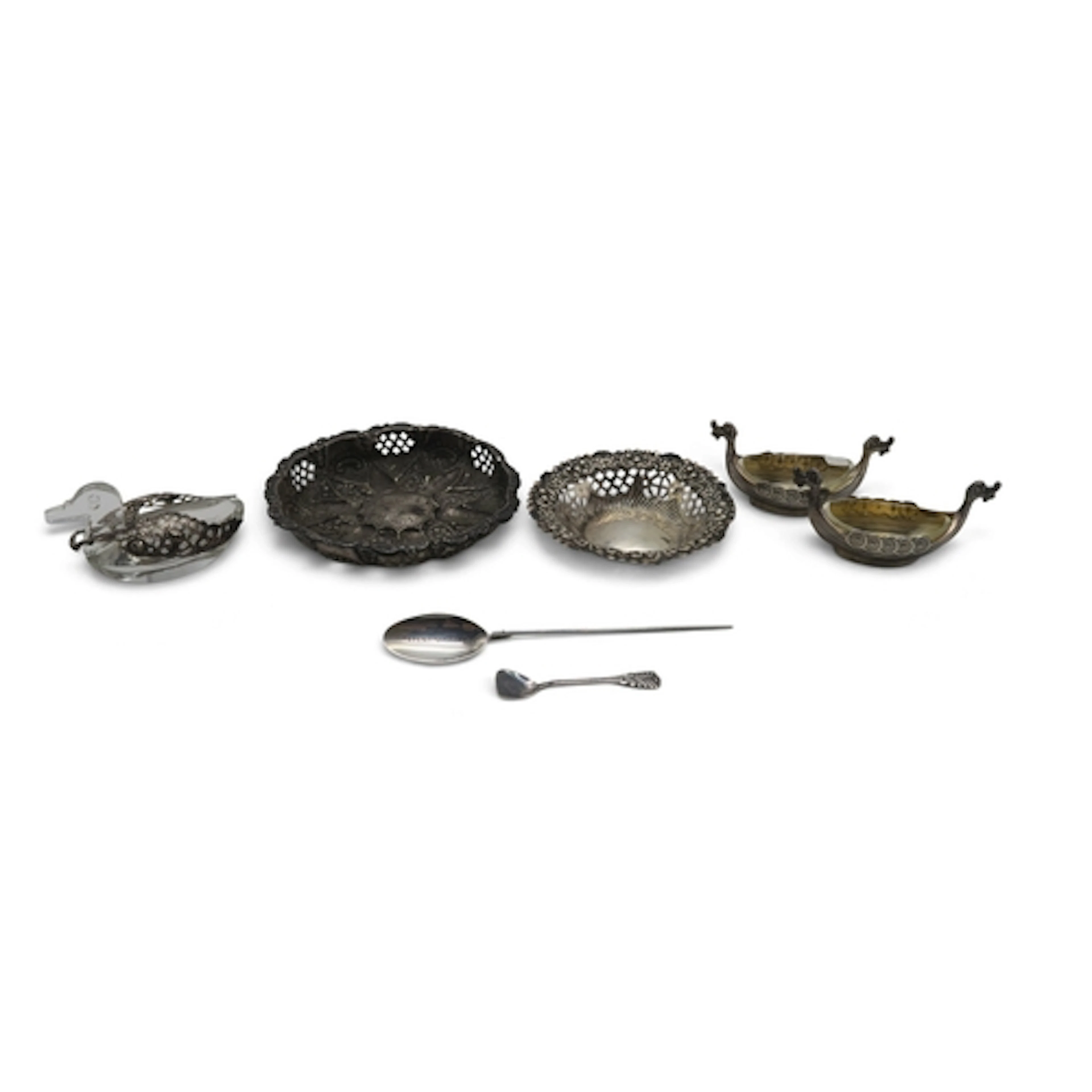 A pair of Norwegian novelty silver salts, in the form of Vik...