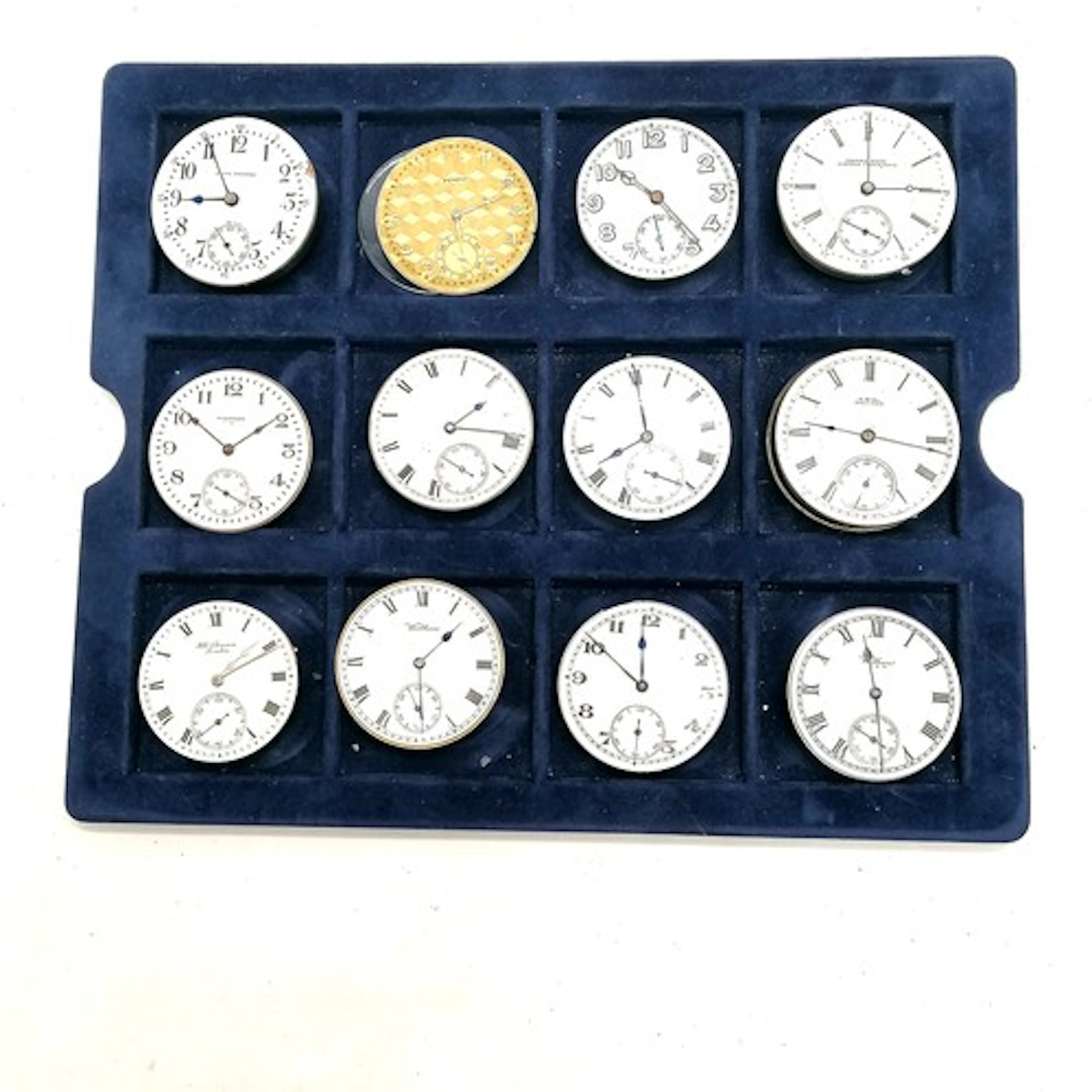 12 x antique pocket watch movements inc Seth Thomas, J W Ben...