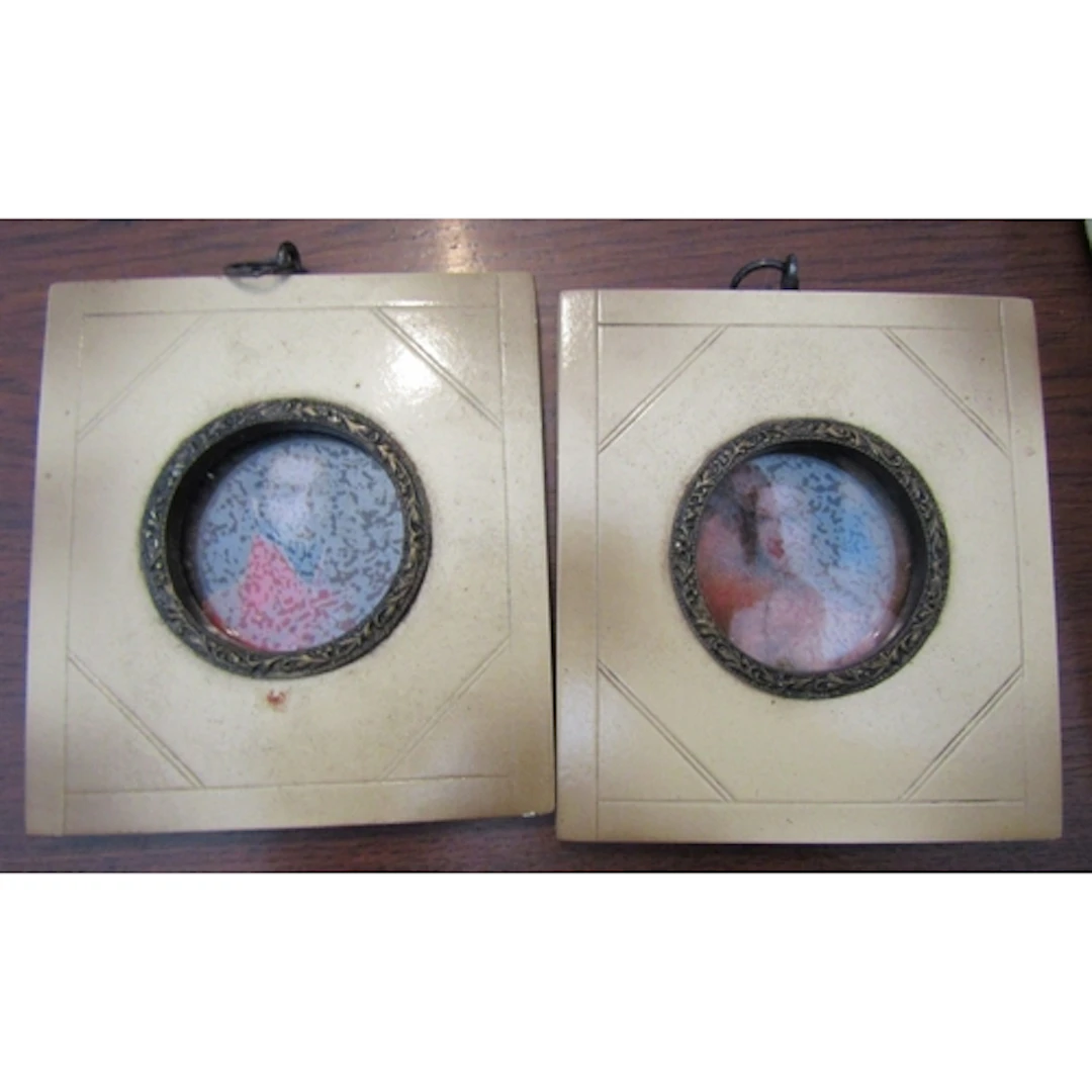 Pair of Portrait Miniatures Depicting Husband and Wife Inset...