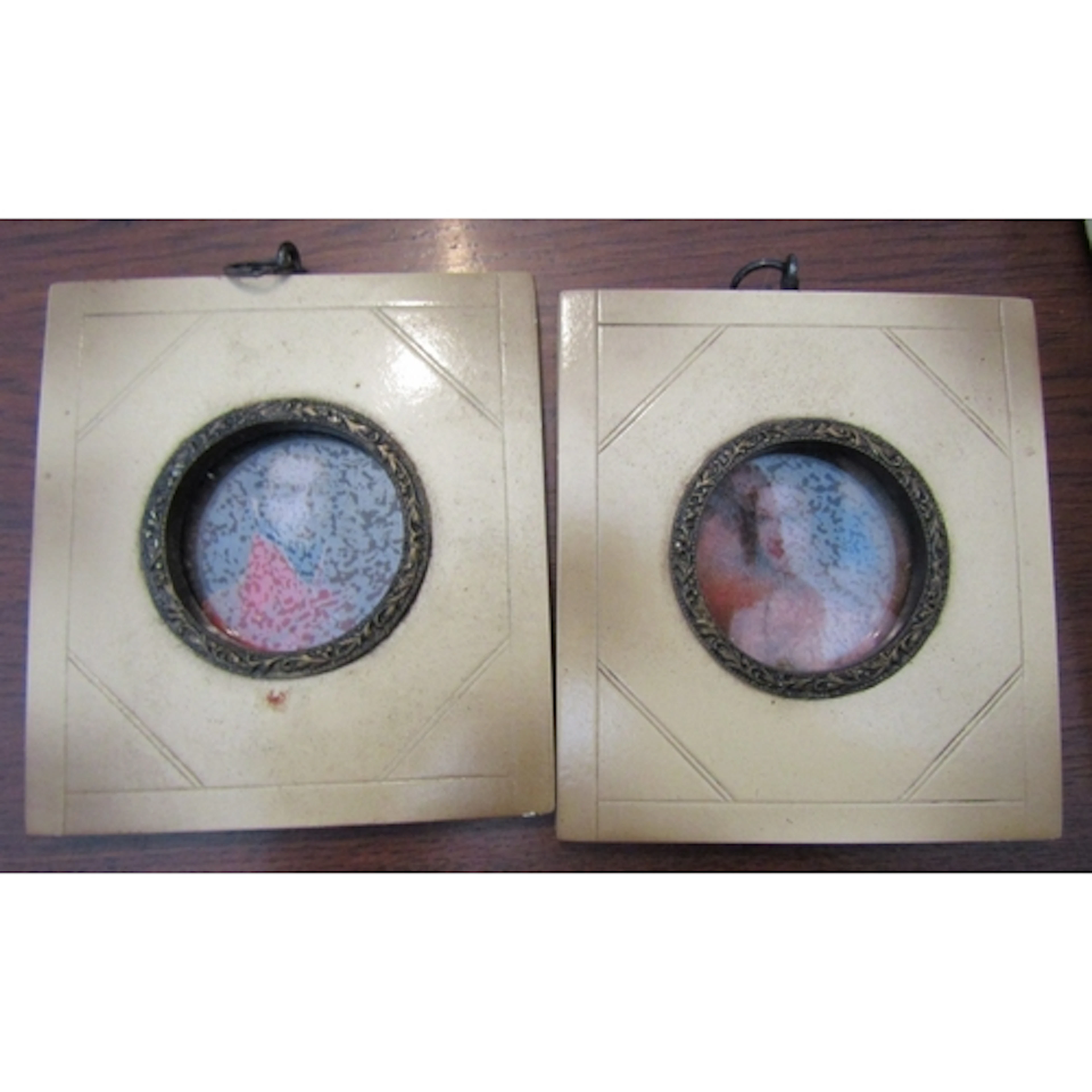 Pair of Portrait Miniatures Depicting Husband and Wife Inset...