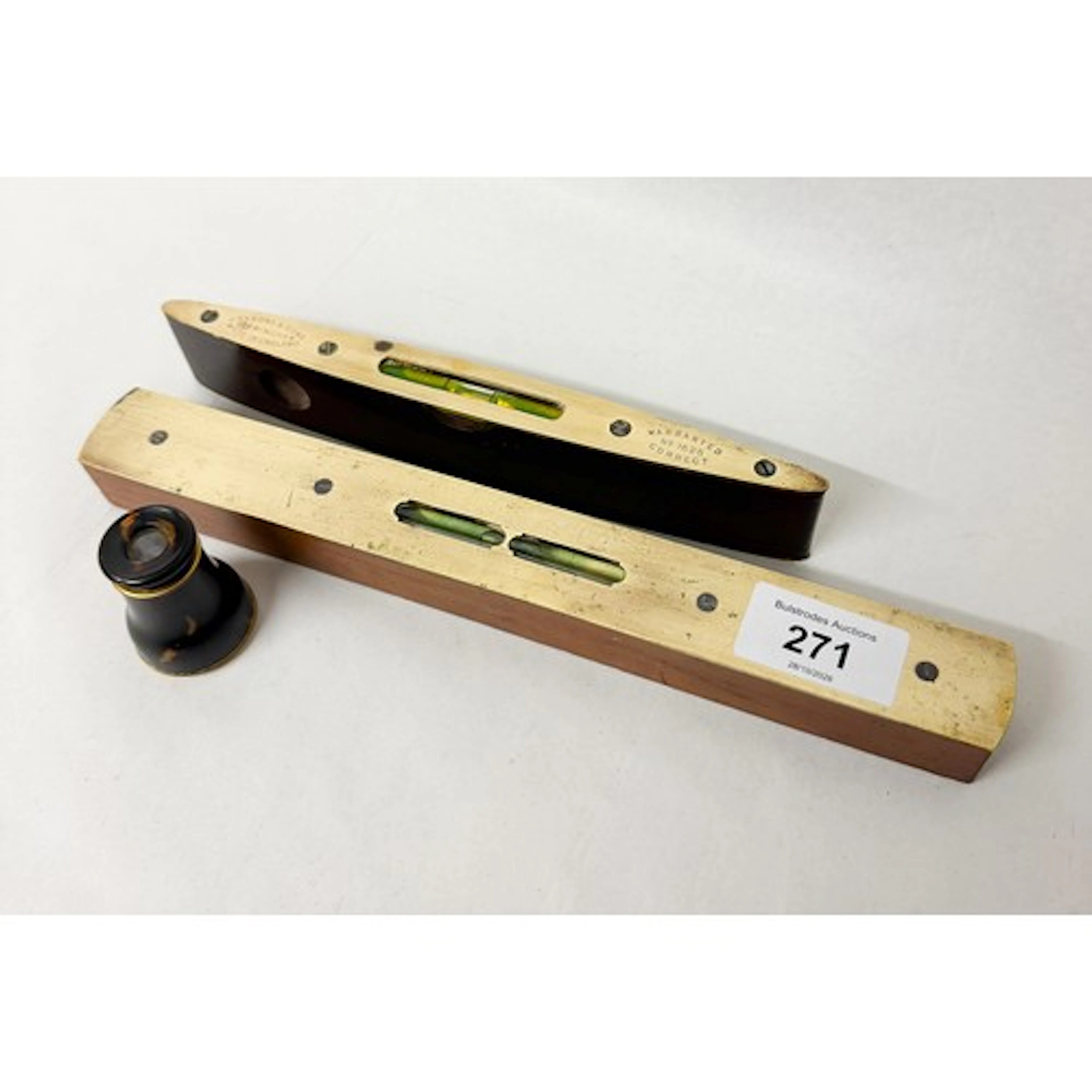 Rabone vintage brass spirit level, another and a Callaghan L...