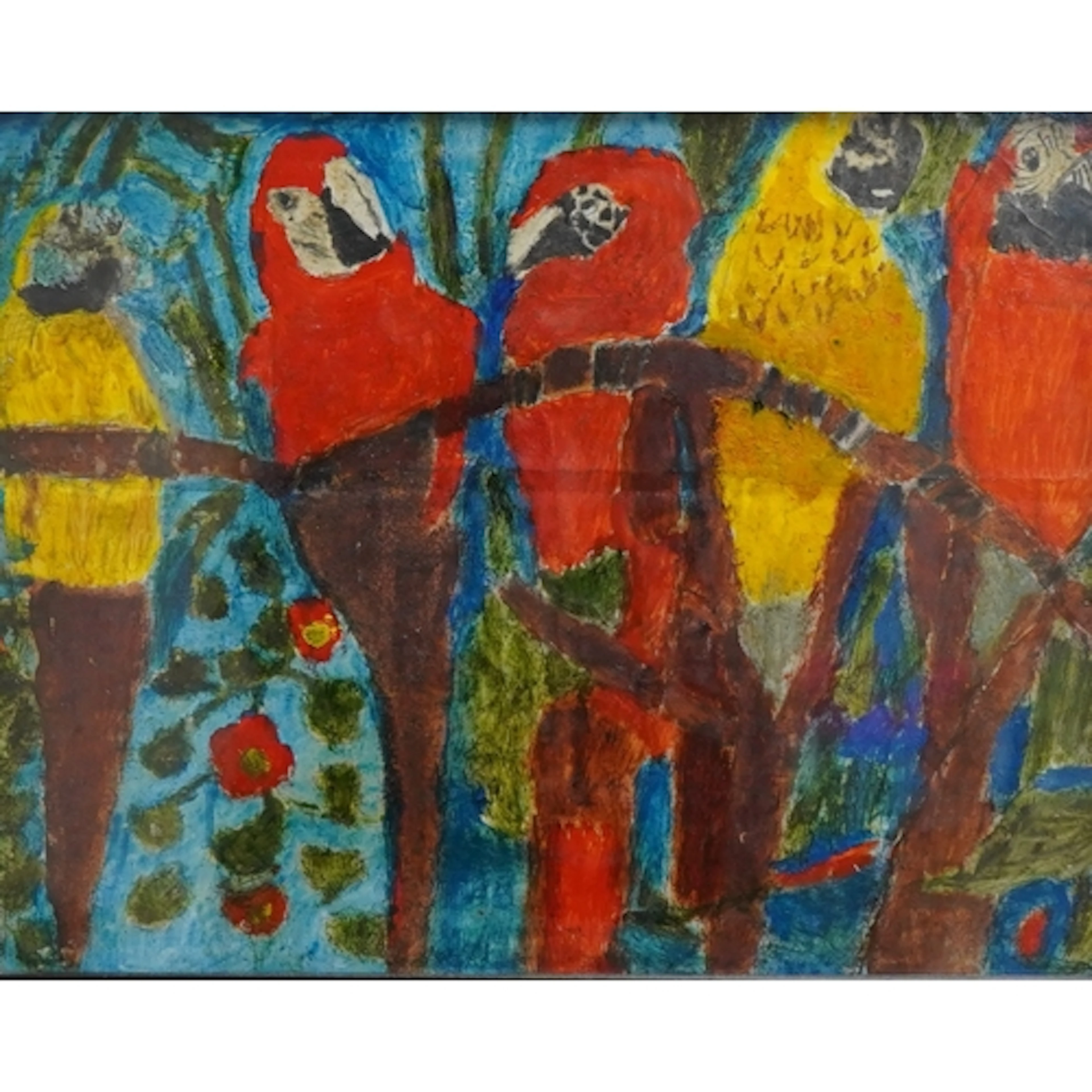 20th century, study of five parrots on a branch, unsigned, o...