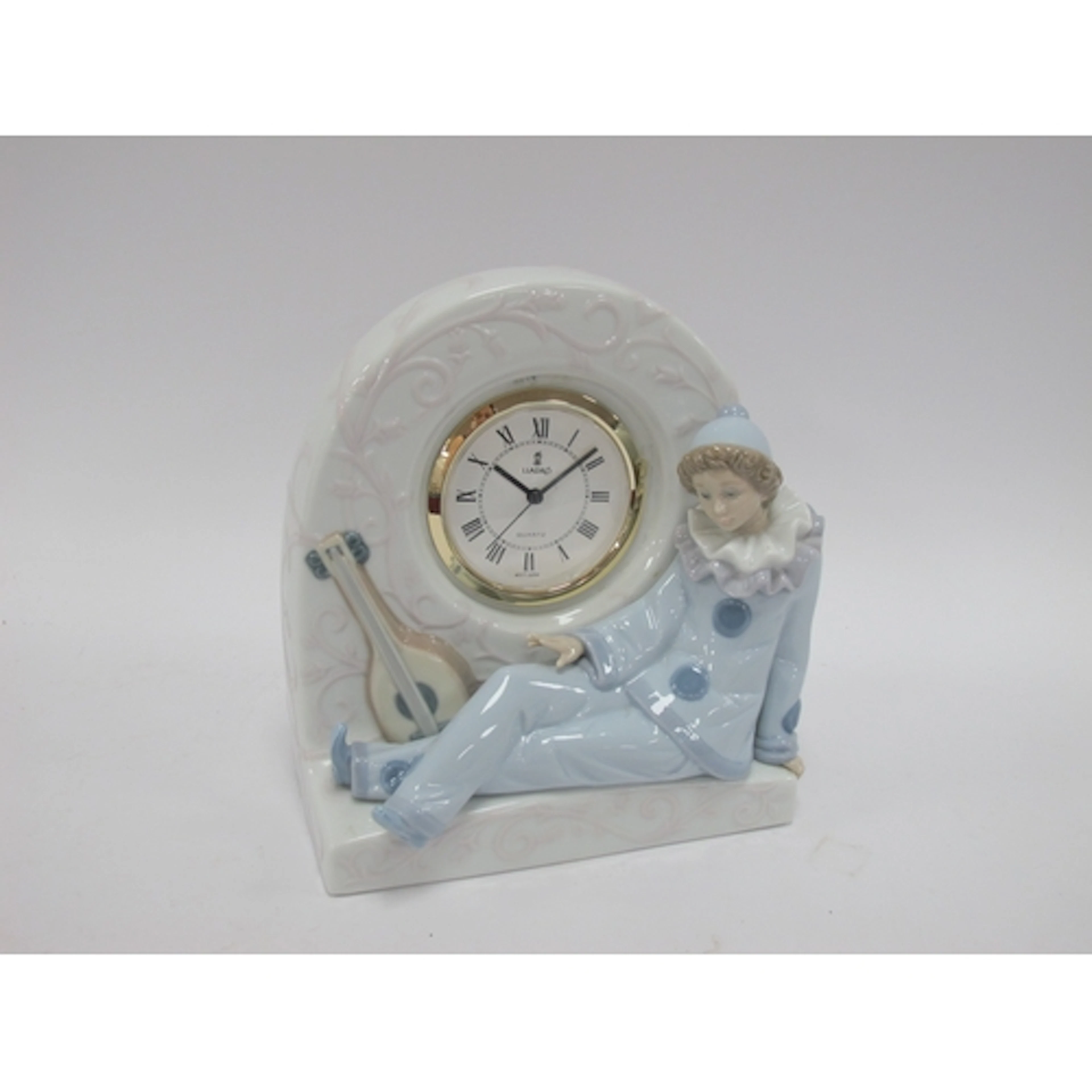 Lladro Pottery Clock with recumbent clown to dome case, numb...