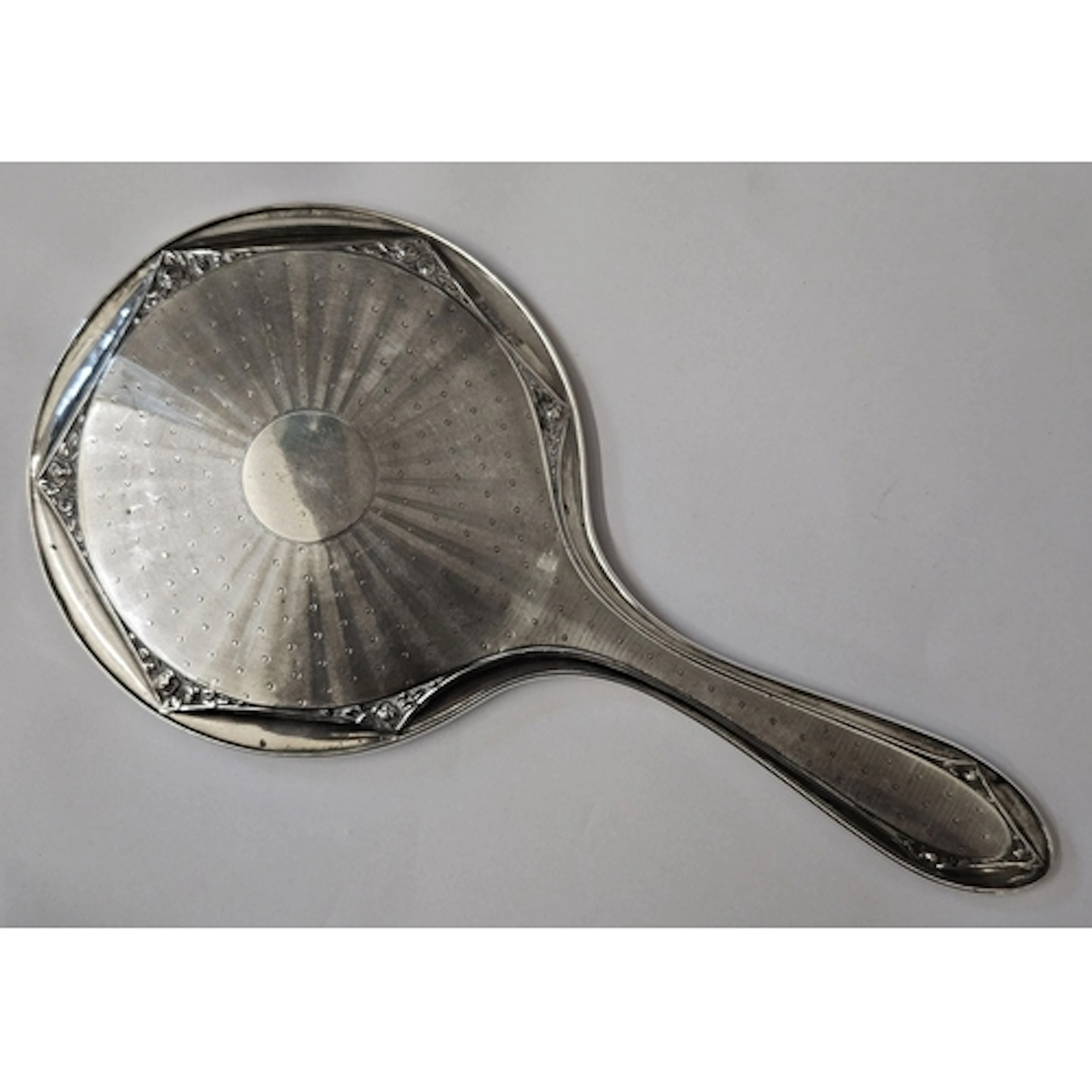 Engine Turned Ladies Decorative Silver Hand Mirror, circular...