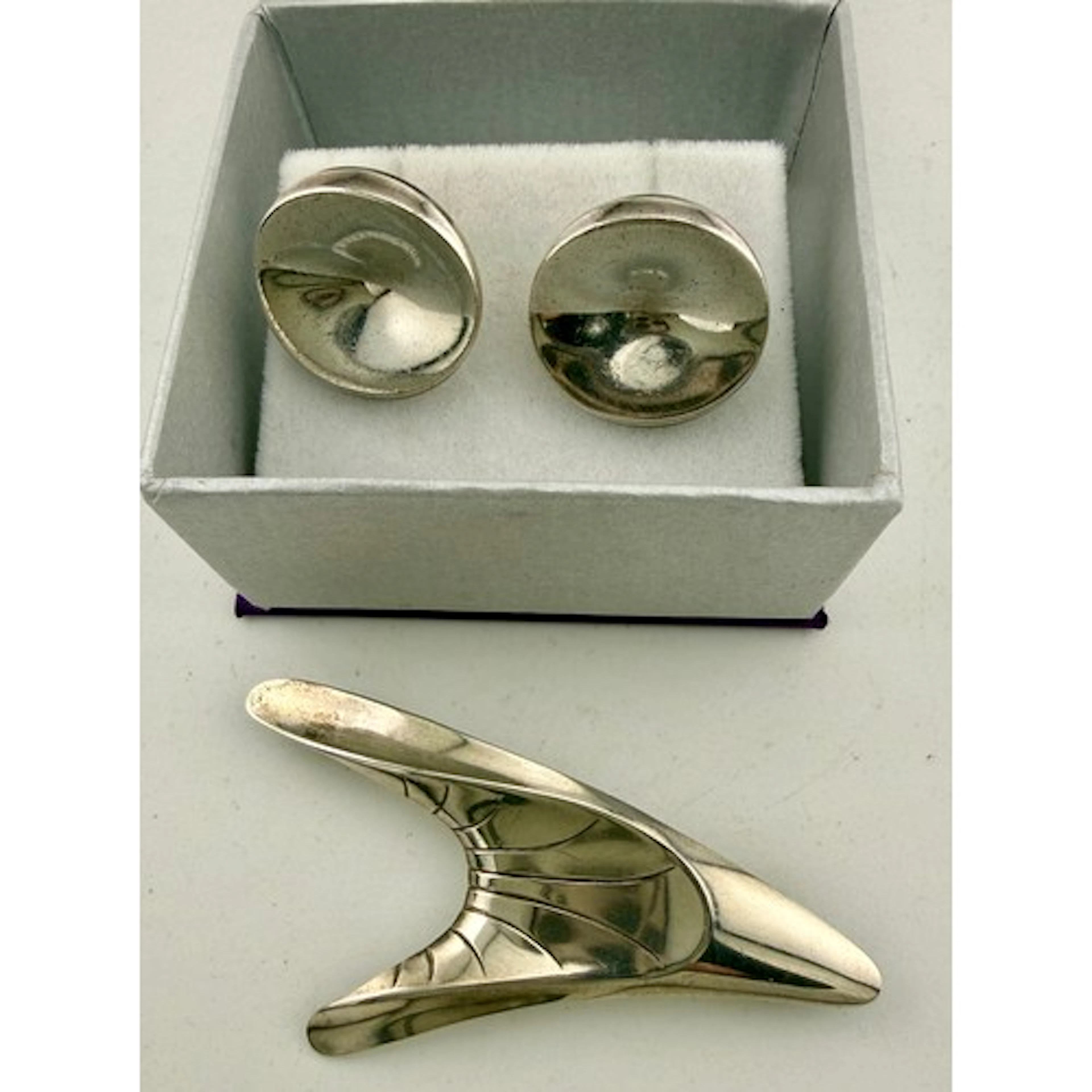 Sterling silver Georg Jensen earrings and brooch.