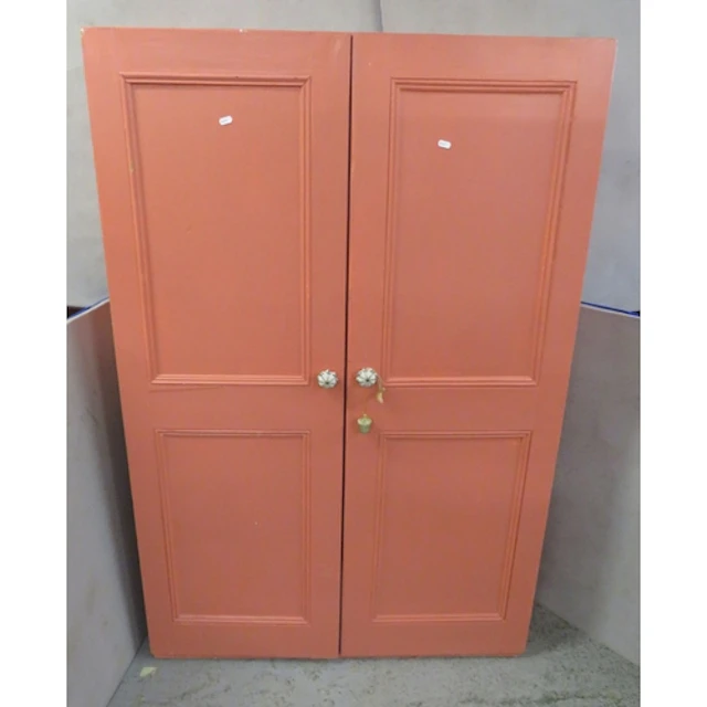 Vintage Pine Double Wardrobe, painted pink with floral handl...
