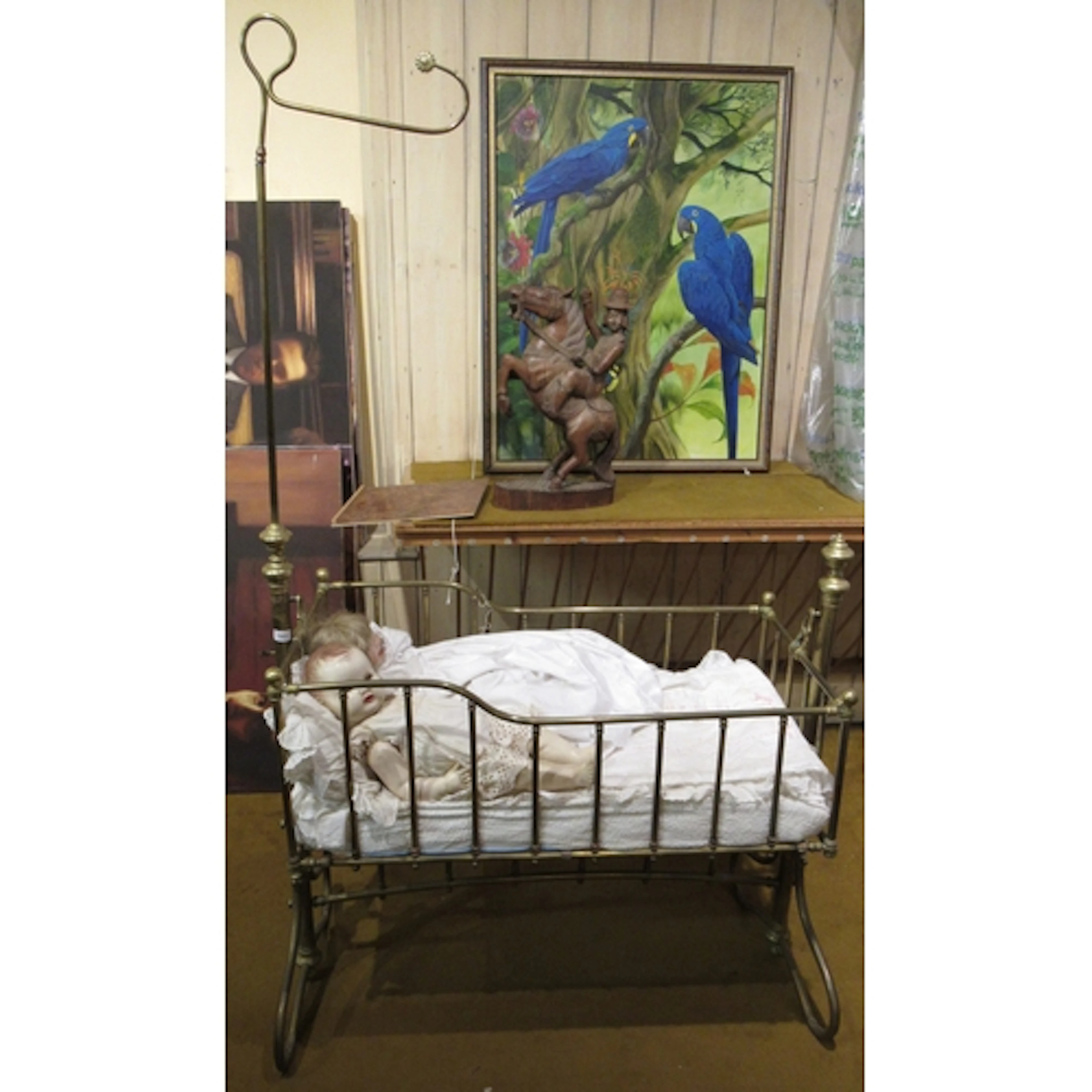 Victorian brass cradle, with stand, 190 x 112cm approximatel...