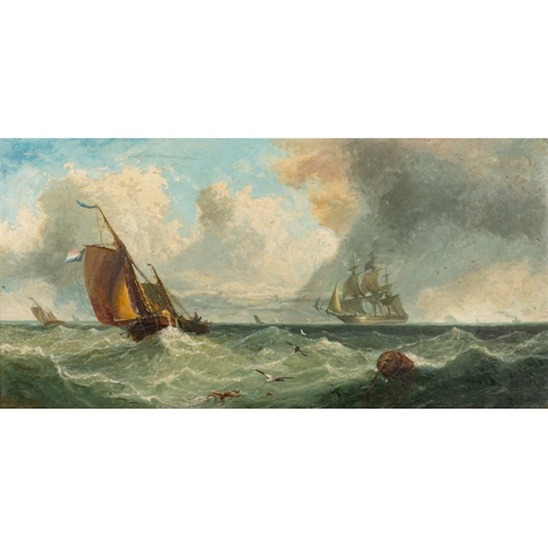 19th Century British school - Maritime scene with fishing v...