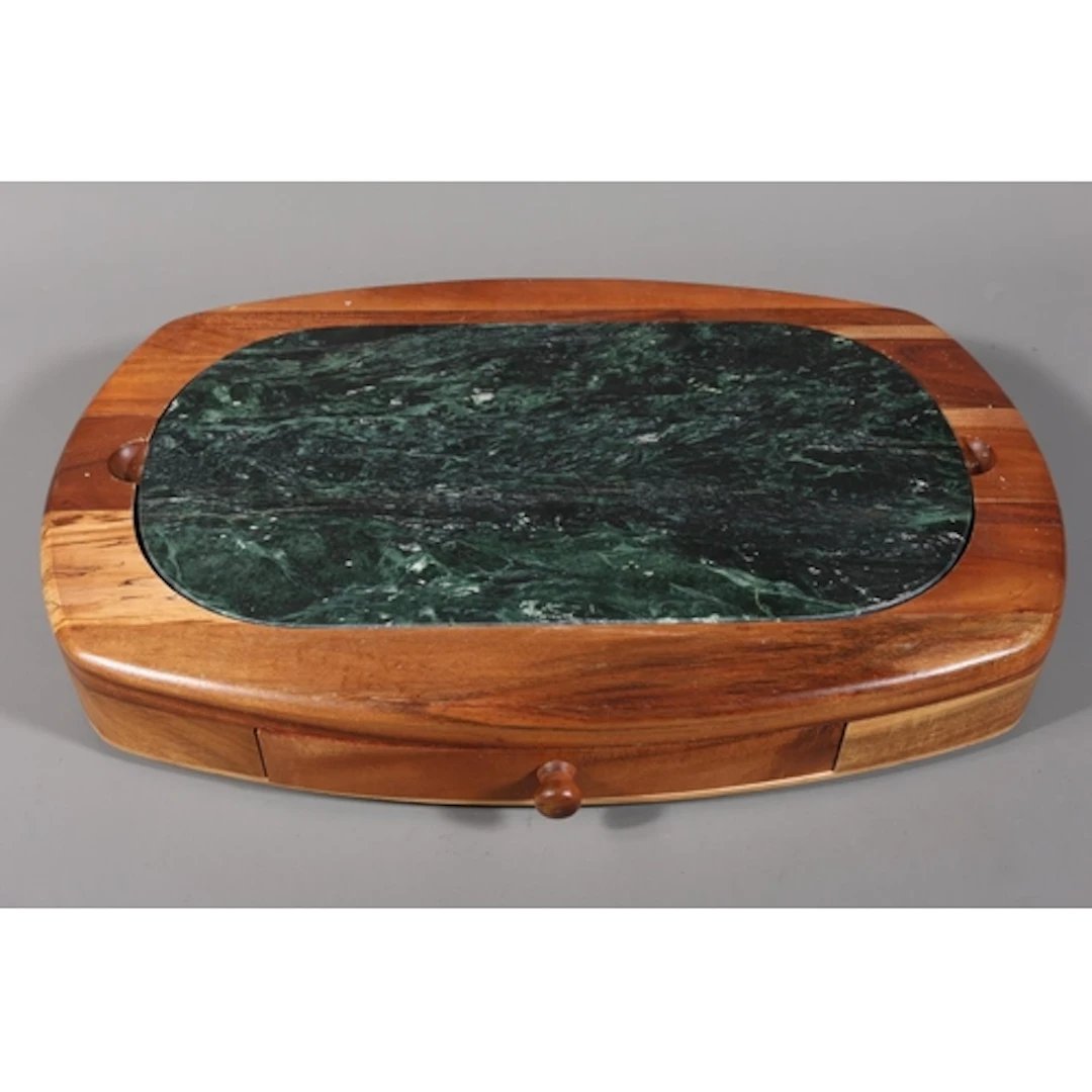 Marble topped cheese board set with base drawer, 45cm long.&...