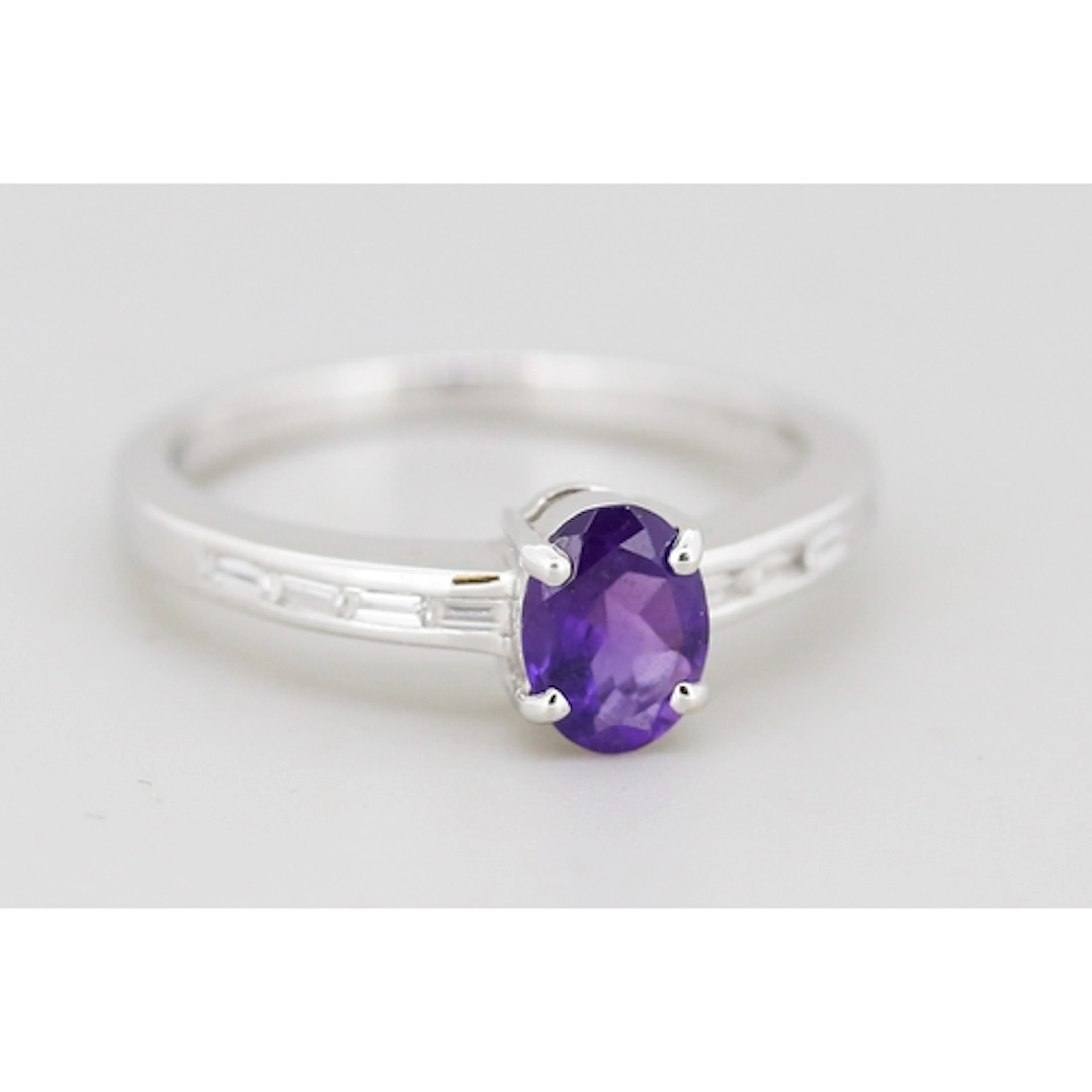 Violet Amethyst Solitaire Ring with Baguette Cut Diamonds Se...