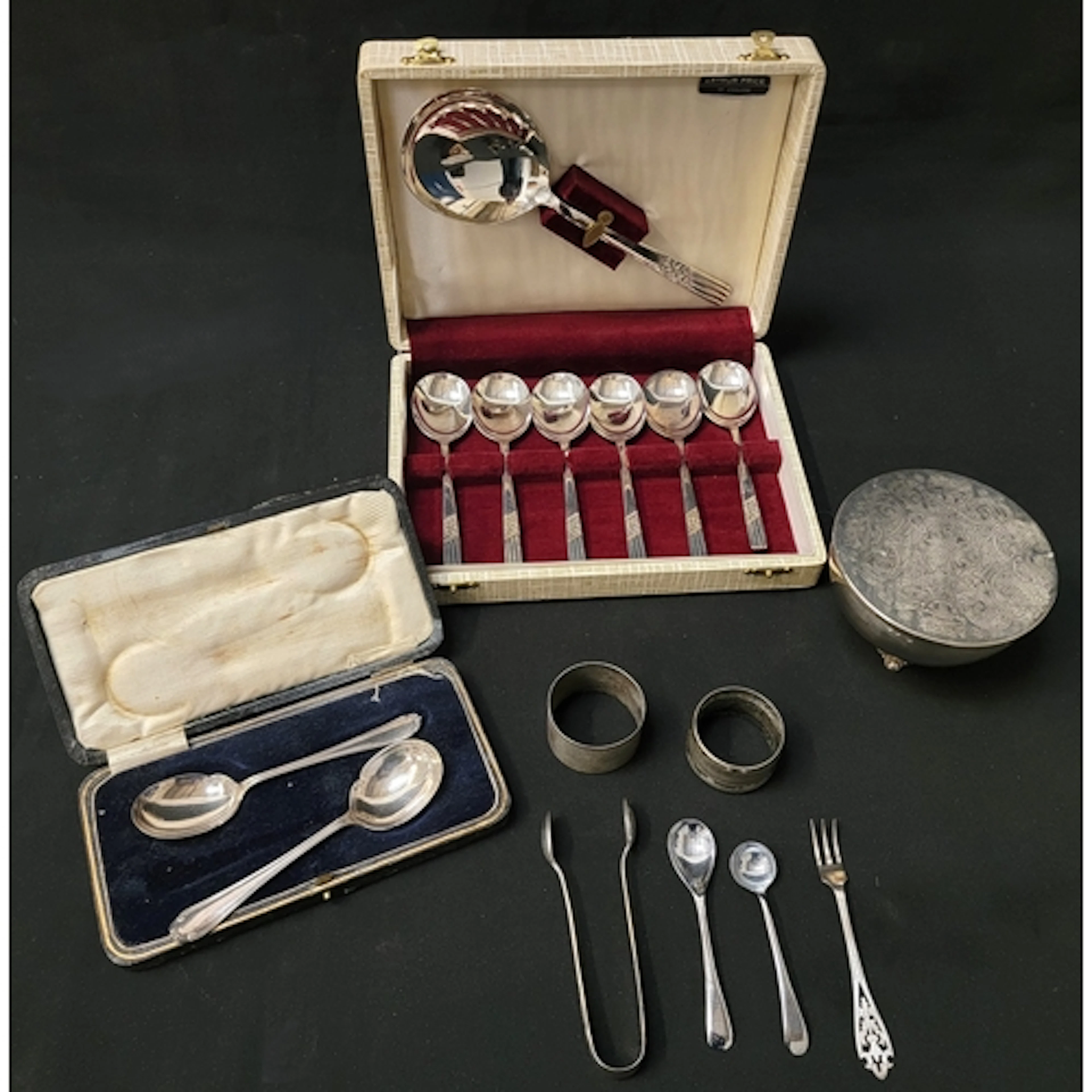 SELECTION OF SILVER AND PLATED ITEMS including silver napkin...