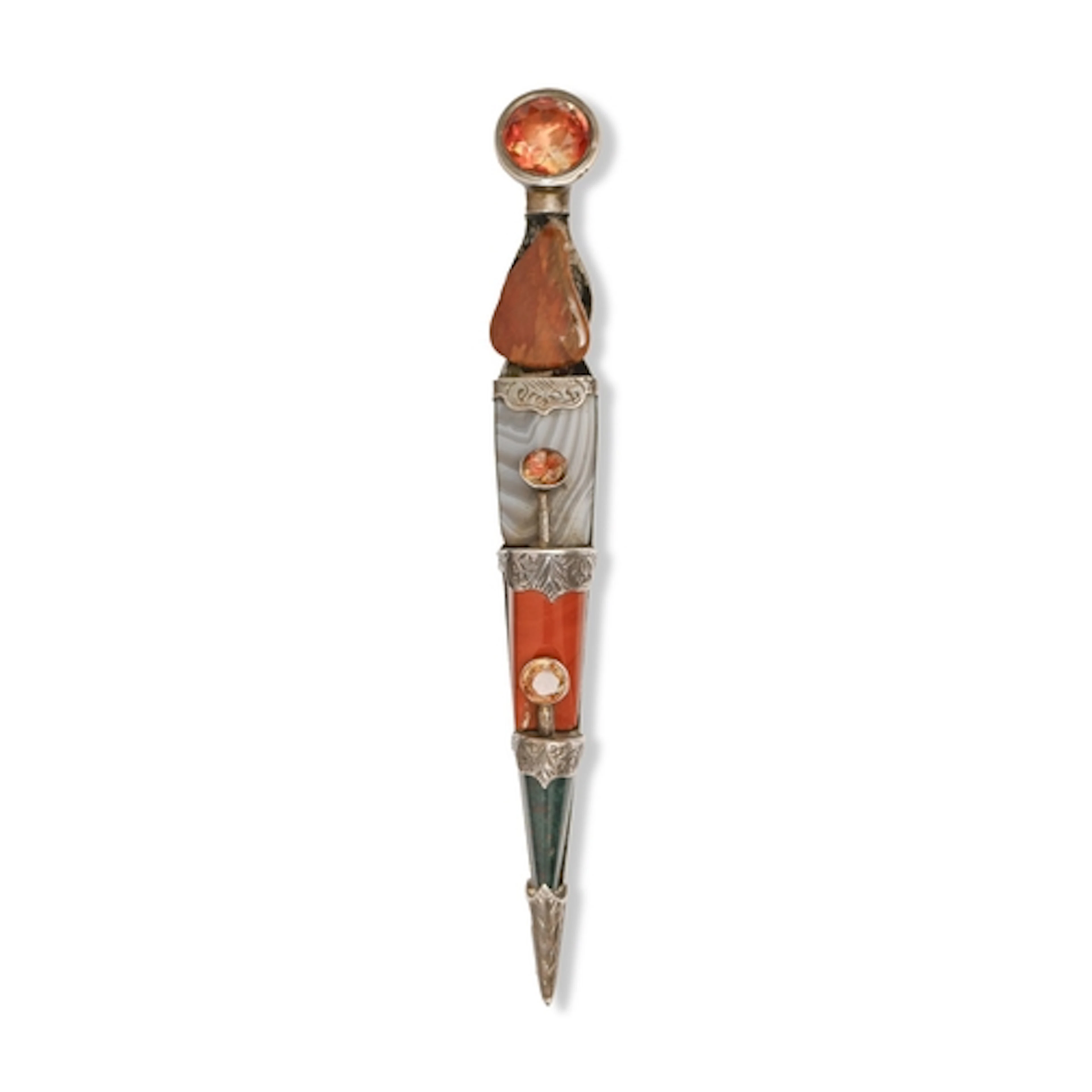 A Victorian silver and Scottish hardstone highland dirk broo...
