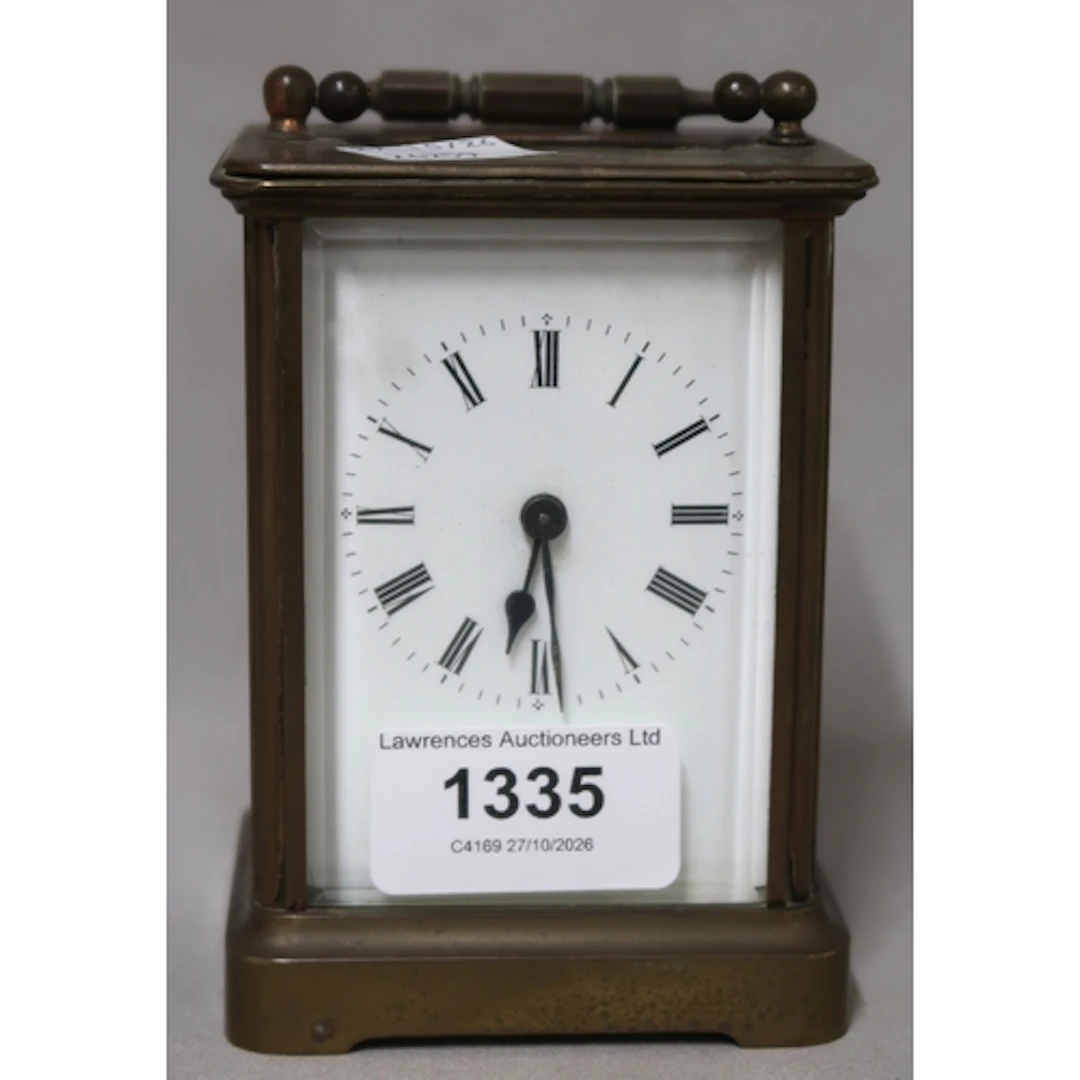 20th Century brass cased carriage clock, with enamel dial an...