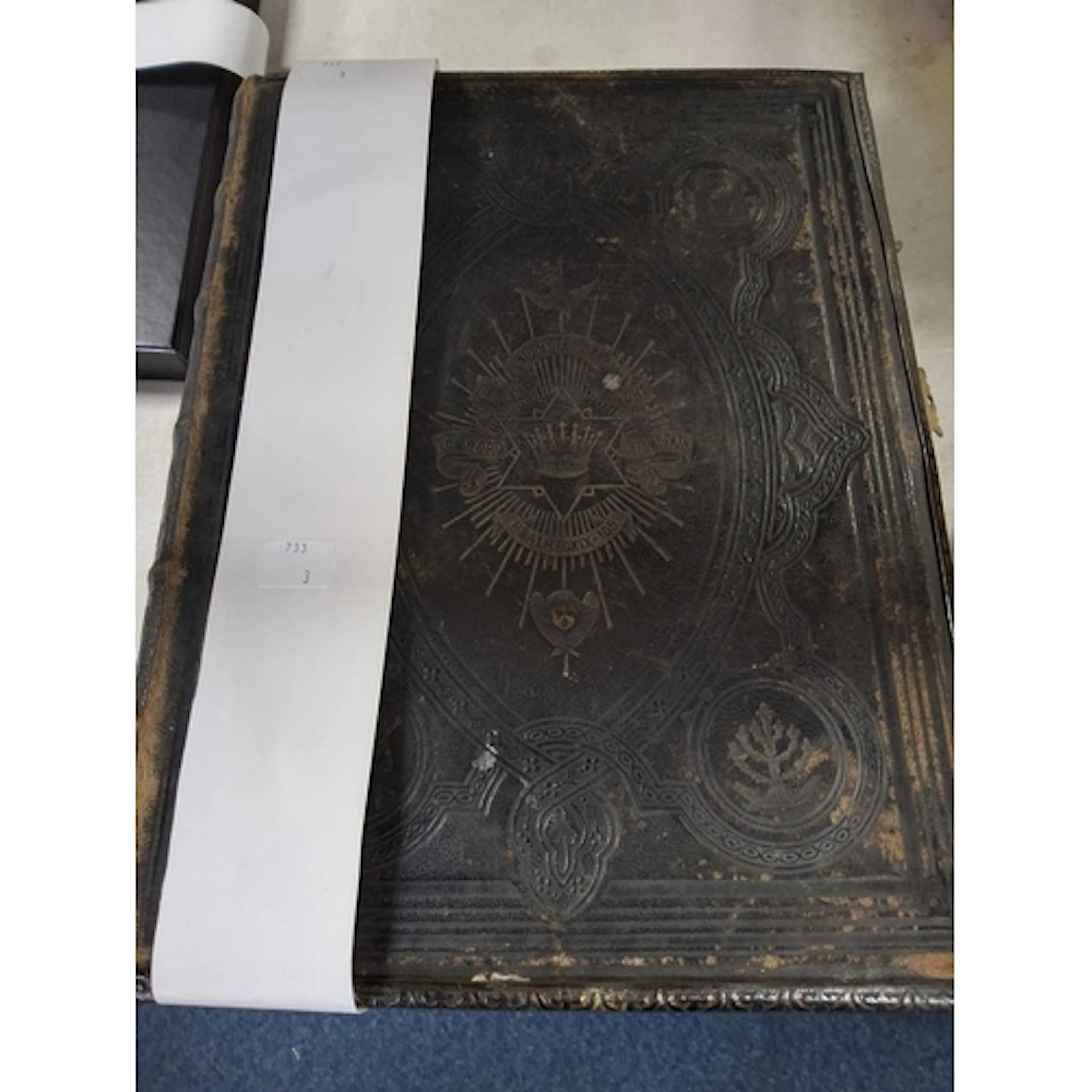 BROWN'S SELF-INTERPRETING FAMILY BIBLE, leather bound, brass...