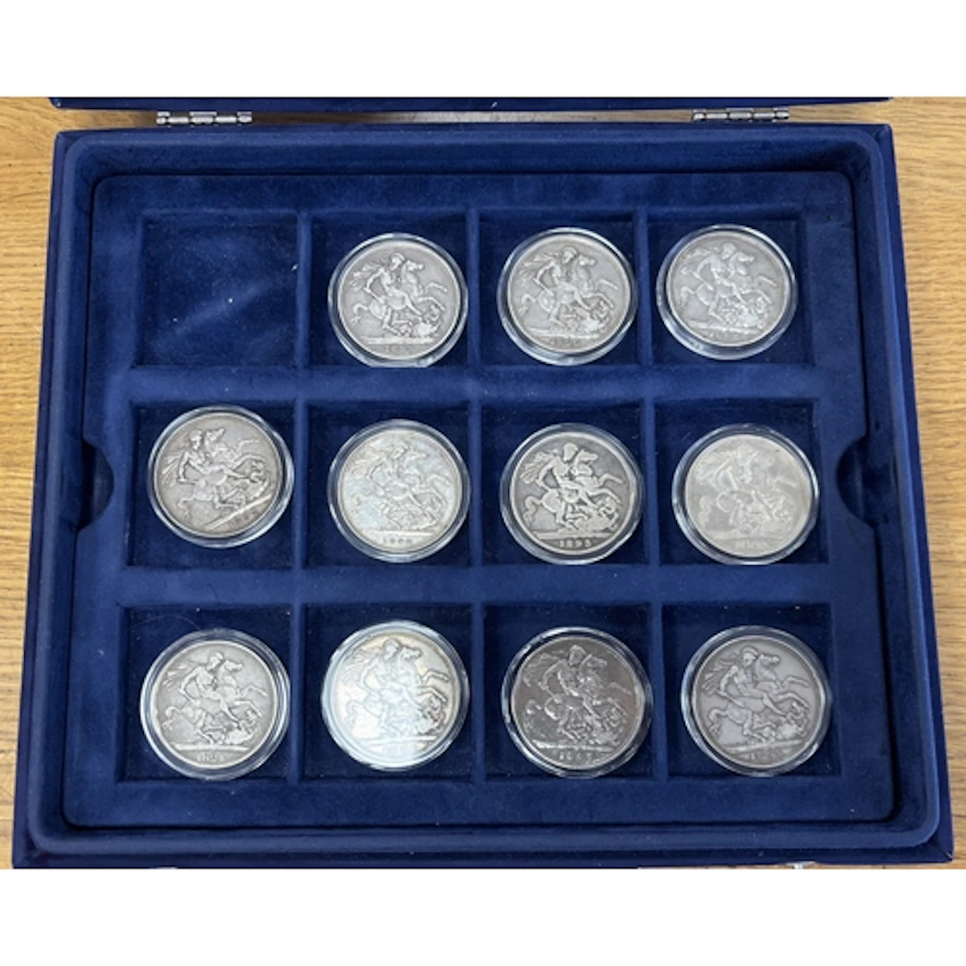 Collection of crowns in coin case, generally very fine, incl...